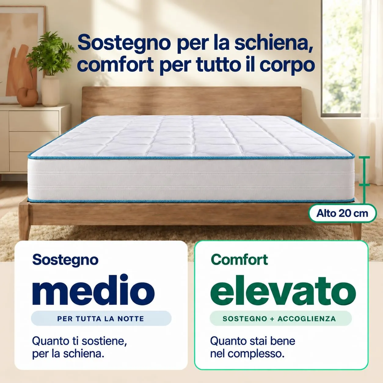 Sleephome Materasso Singolo 100x190 h 25 cm Molle Insacchettate e Memory Lite Vaniglia - immagine 4