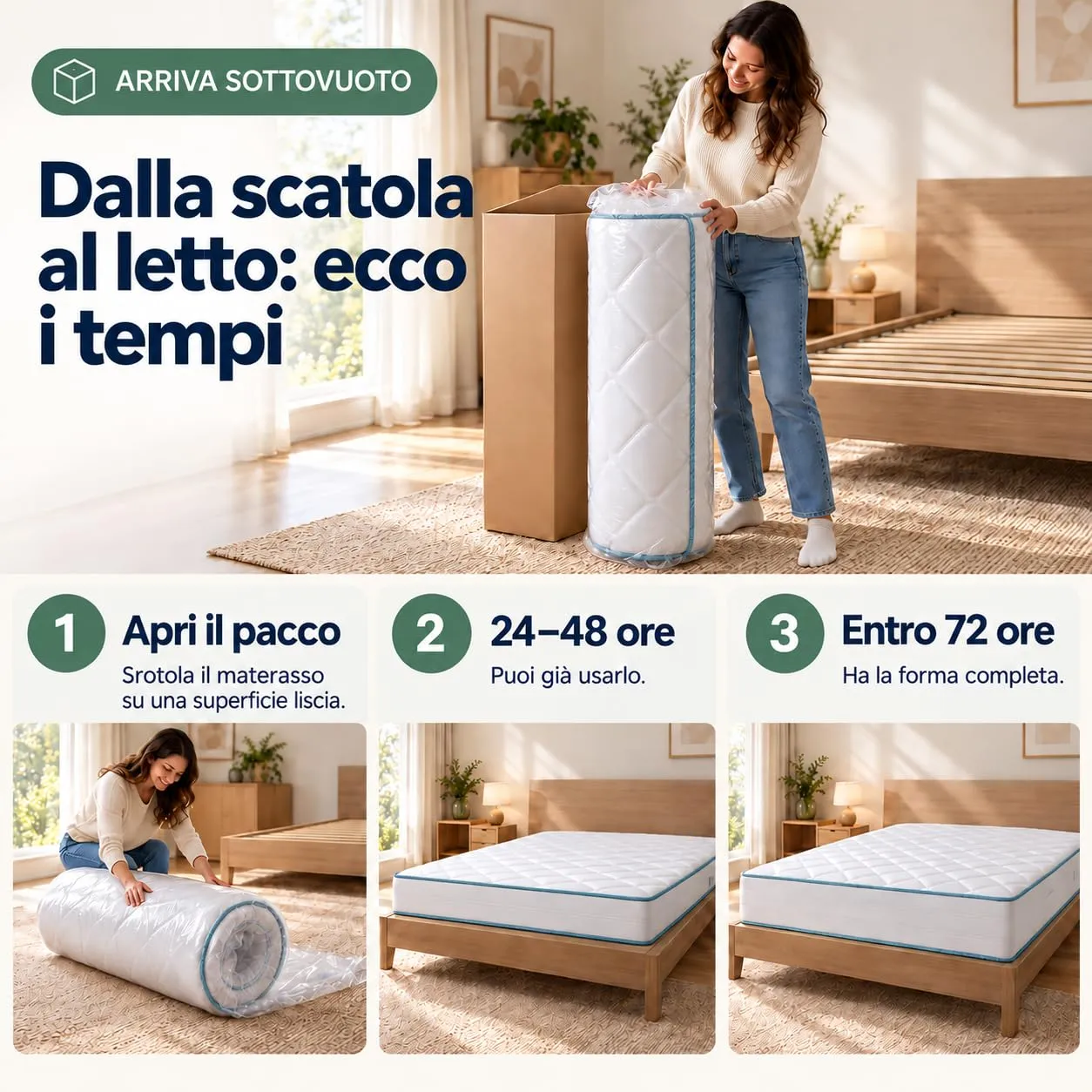 Sleephome Materasso Molle Insacchettate e Memory Lite Vaniglia 135x190 h 25 cm - immagine 7