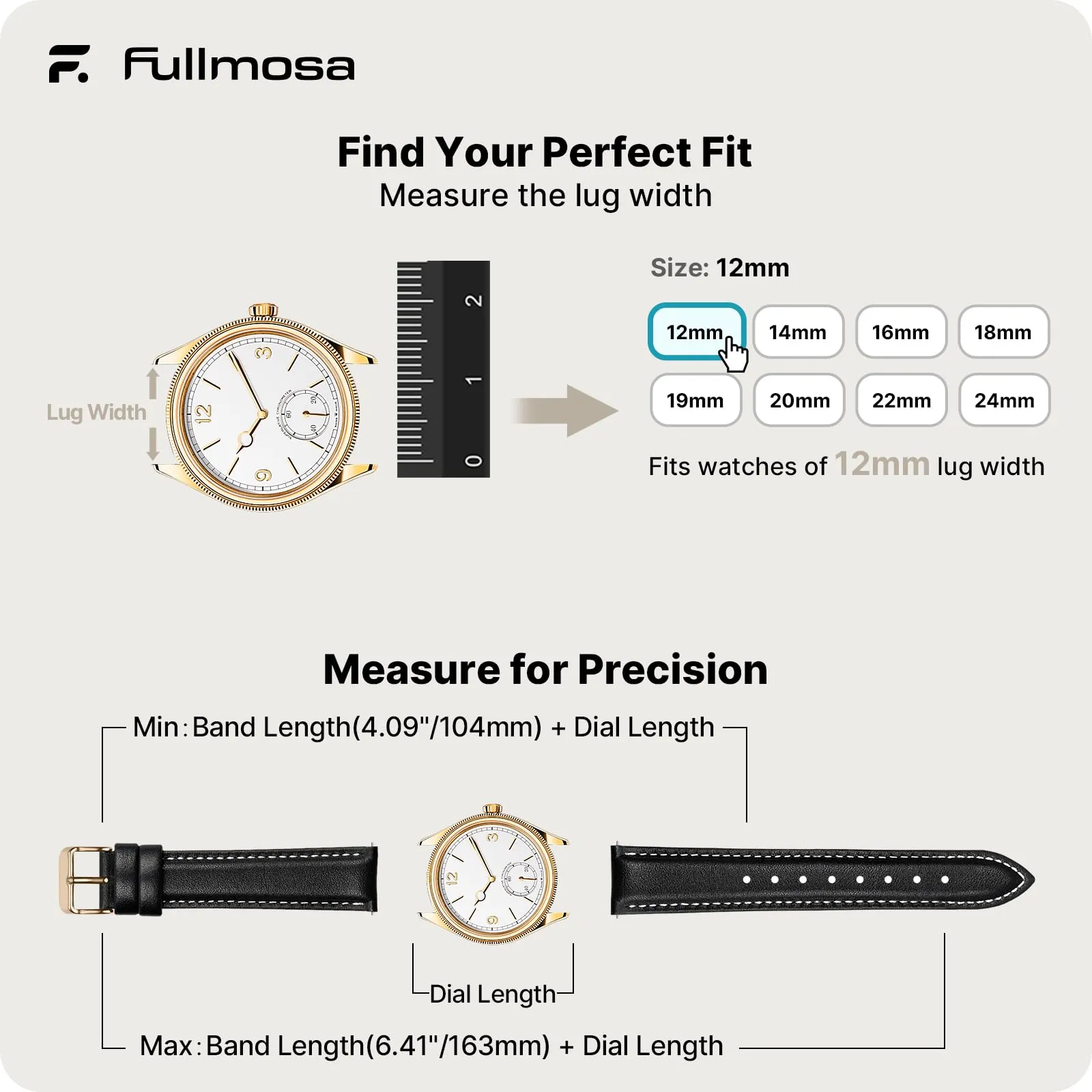 Fullmosa Cinturino per Orologio 12mm in Pelle a Sgancio Rapido - immagine 5