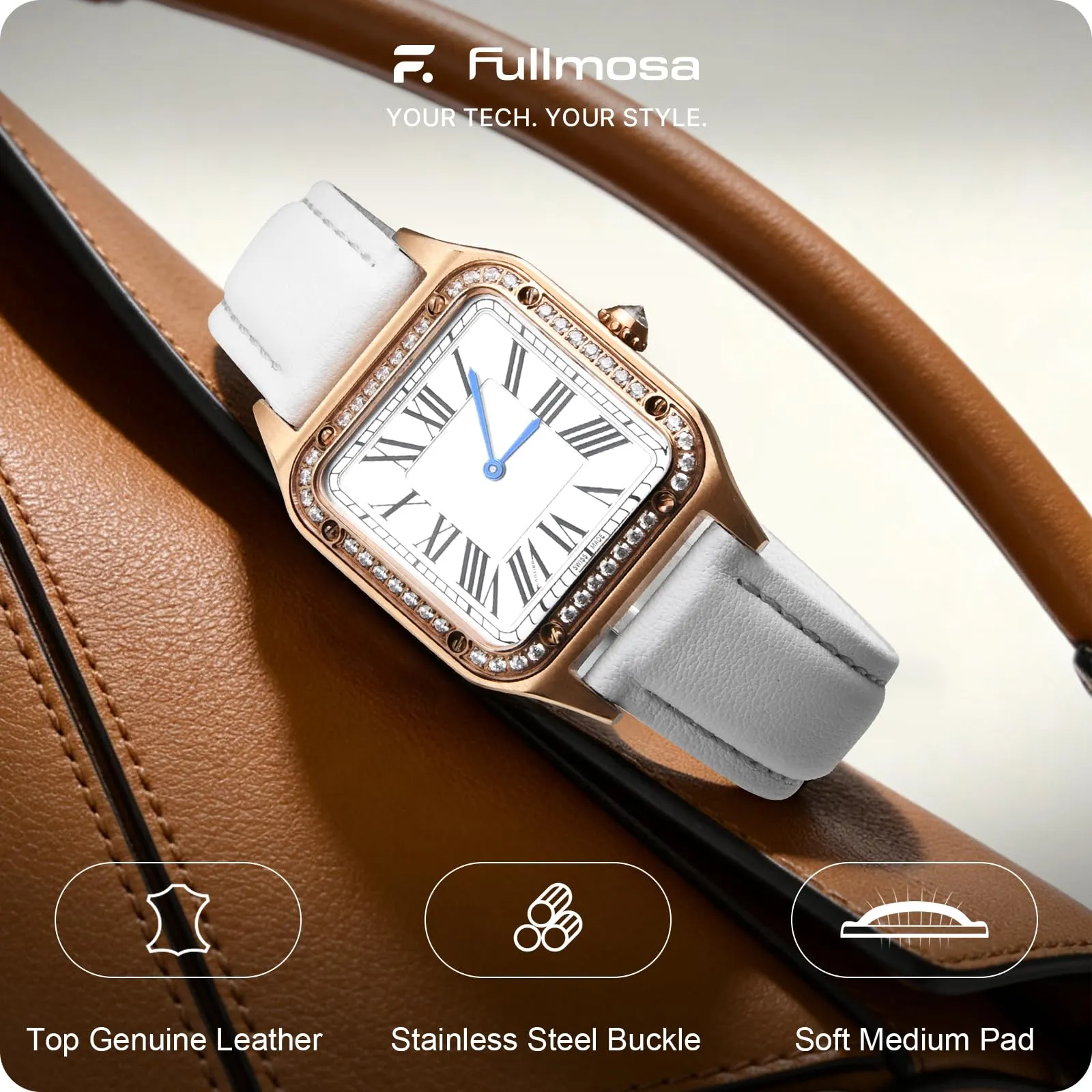 Fullmosa Cinturino in Pelle 14mm a Sgancio Rapido per Garmin Lily 2, Lily 2 Active - Bianco con Fibbia Oro Rosa - immagine 2