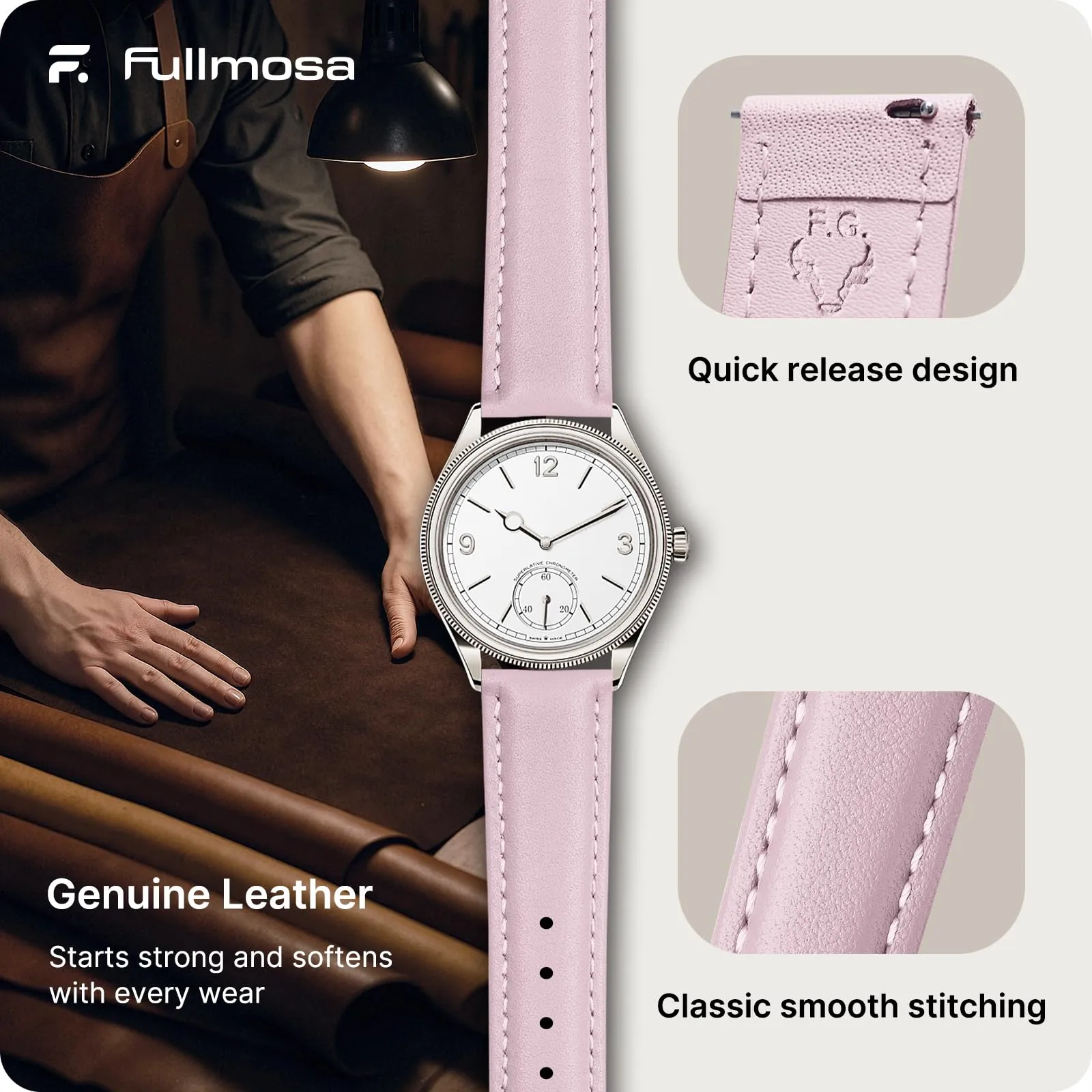Fullmosa Cinturino per Orologio 12mm in Vera Pelle a Sgancio Rapido - immagine 4