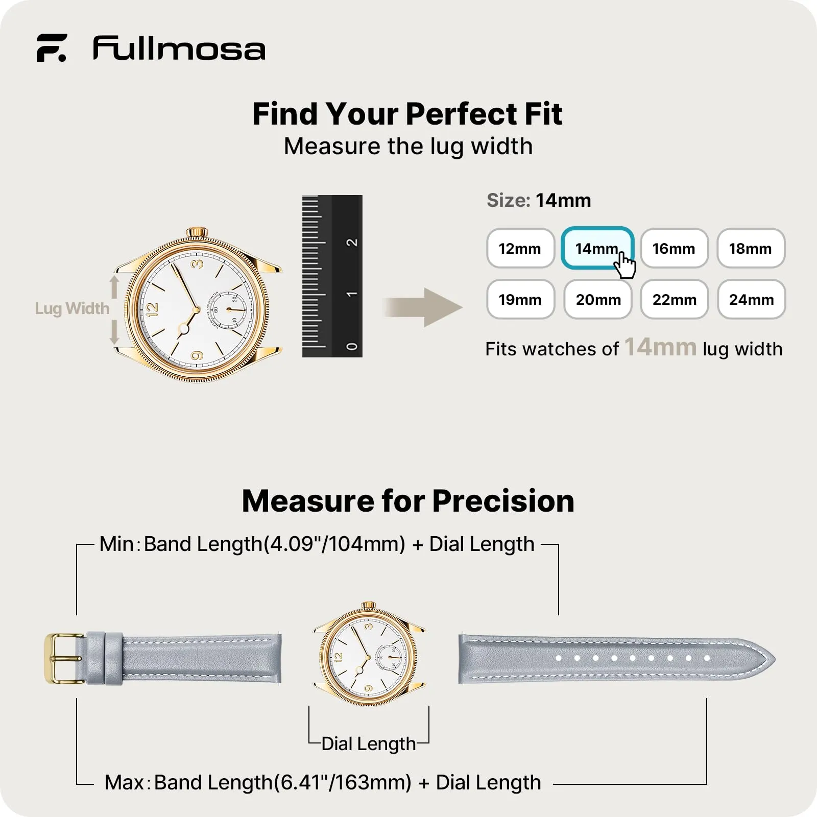 Fullmosa Cinturino in Pelle 14mm a Sgancio Rapido per Garmin Lily 2, Lily 2 Active, Grigio Chiaro con Fibbia Oro - immagine 4