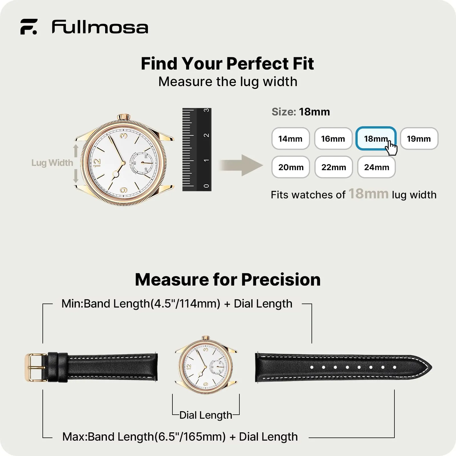 Fullmosa Cinturino per Orologio 18mm in Pelle a Sgancio Rapido - Nero Fibbia Rosé - immagine 5