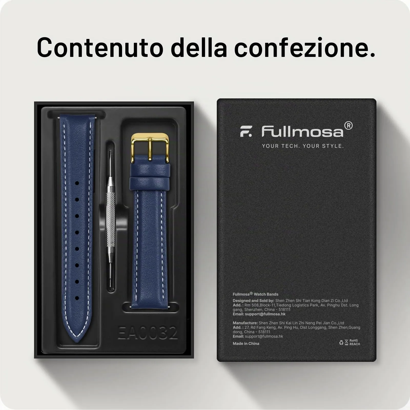 Fullmosa Cinturino per Orologio 18mm in Vera Pelle a Sgancio Rapido, Blu Scuro con Fibbia Oro - immagine 6