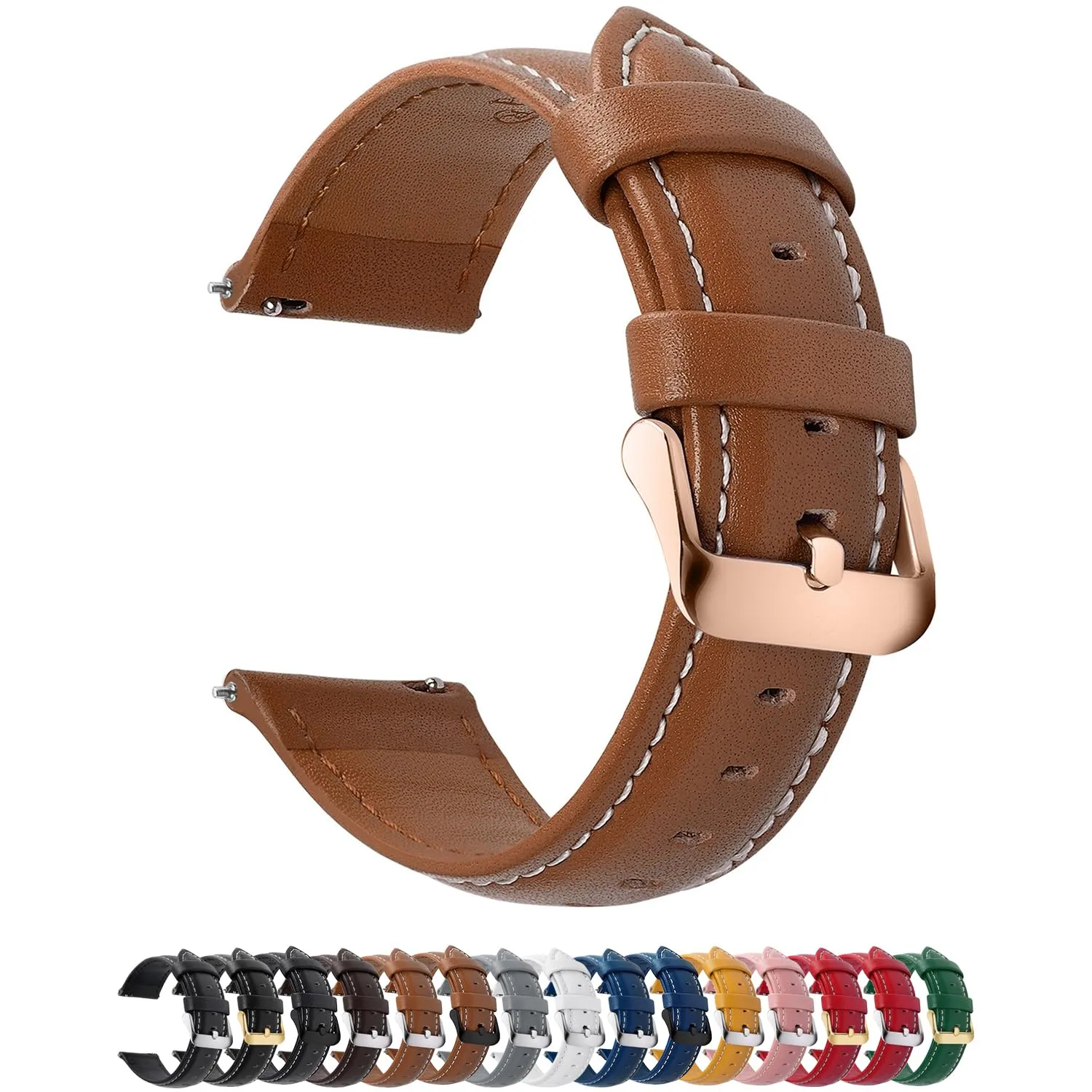 Fullmosa Cinturino per Orologio 18mm in Pelle a Sgancio Rapido, Marrone con Fibbia Rosé - immagine 1