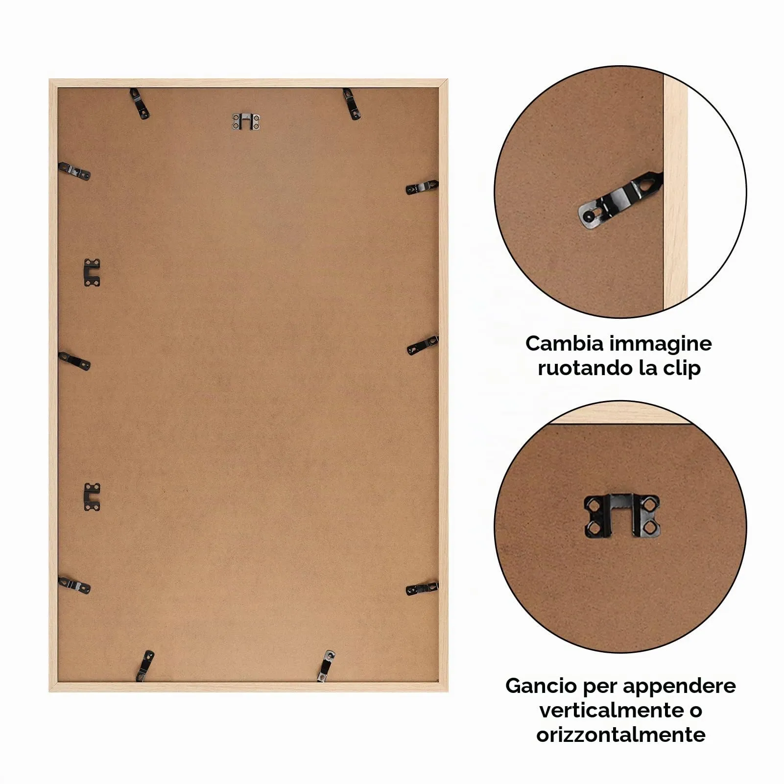 Giftgarden Cornice in Alluminio, Legno Naturale, 50x75 cm, 1 Pezzo - immagine 7