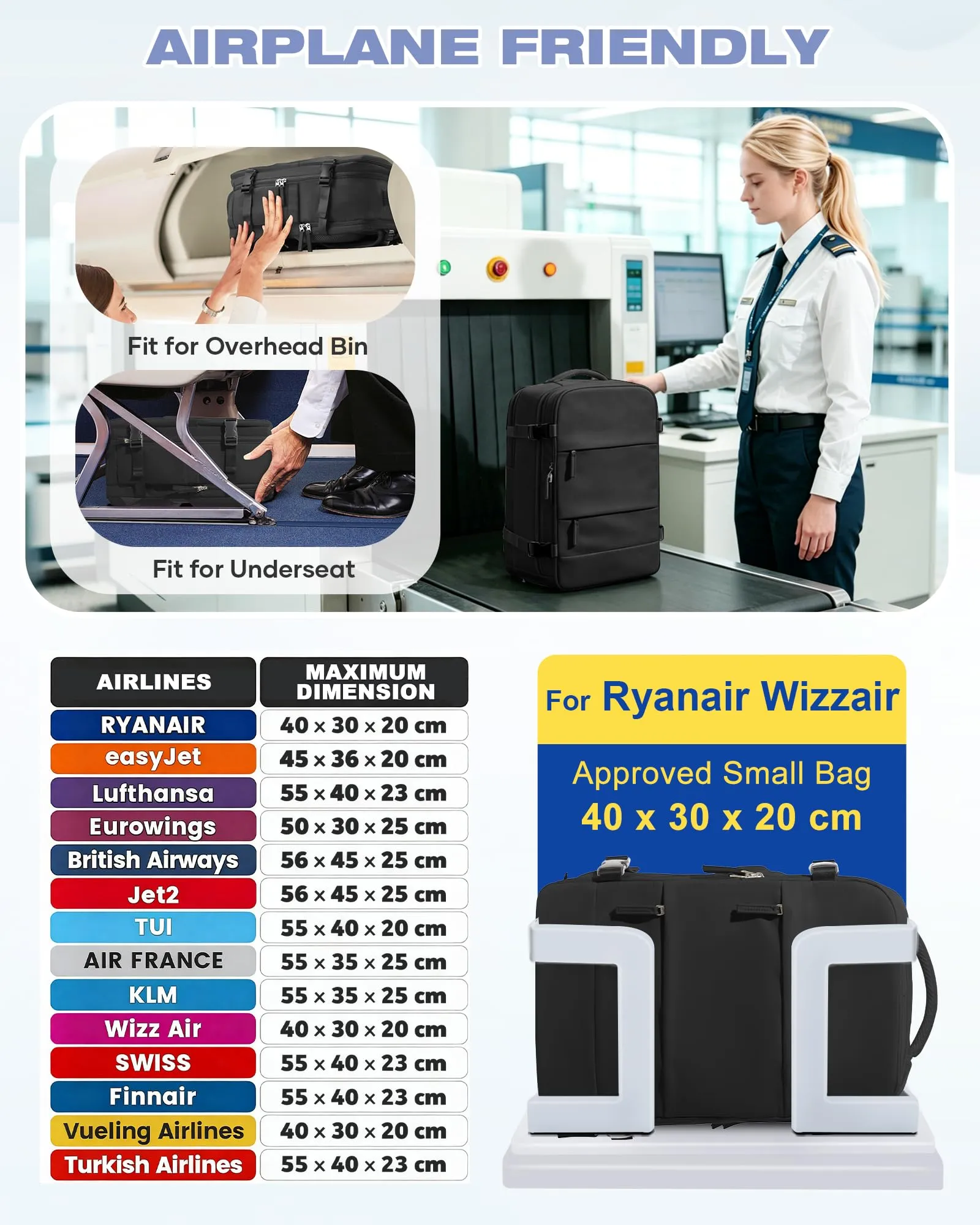 SZLX Zaino da Viaggio Sottovuoto con Pompa 40x30x20 Ryanair Wizzair Bagaglio a Mano Impermeabile per Laptop 14 Pollici con Scomparto per Scarpe - immagine 4