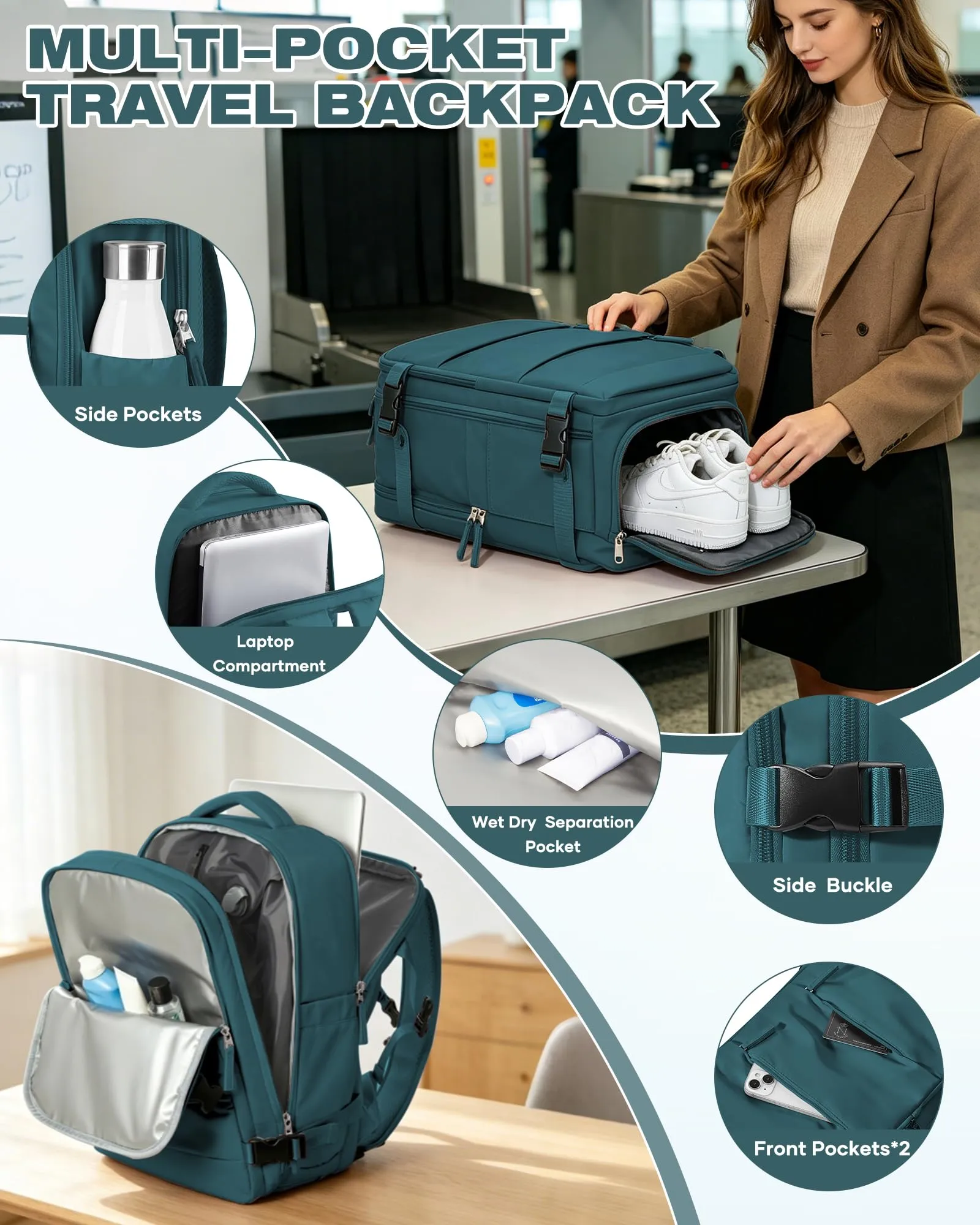 SZLX Zaino da Viaggio Sottovuoto con Pompa 40x30x20 per Ryanair e Wizzair, Impermeabile con Scomparto per Laptop 14 Pollici e Scomparto Scarpe - immagine 9