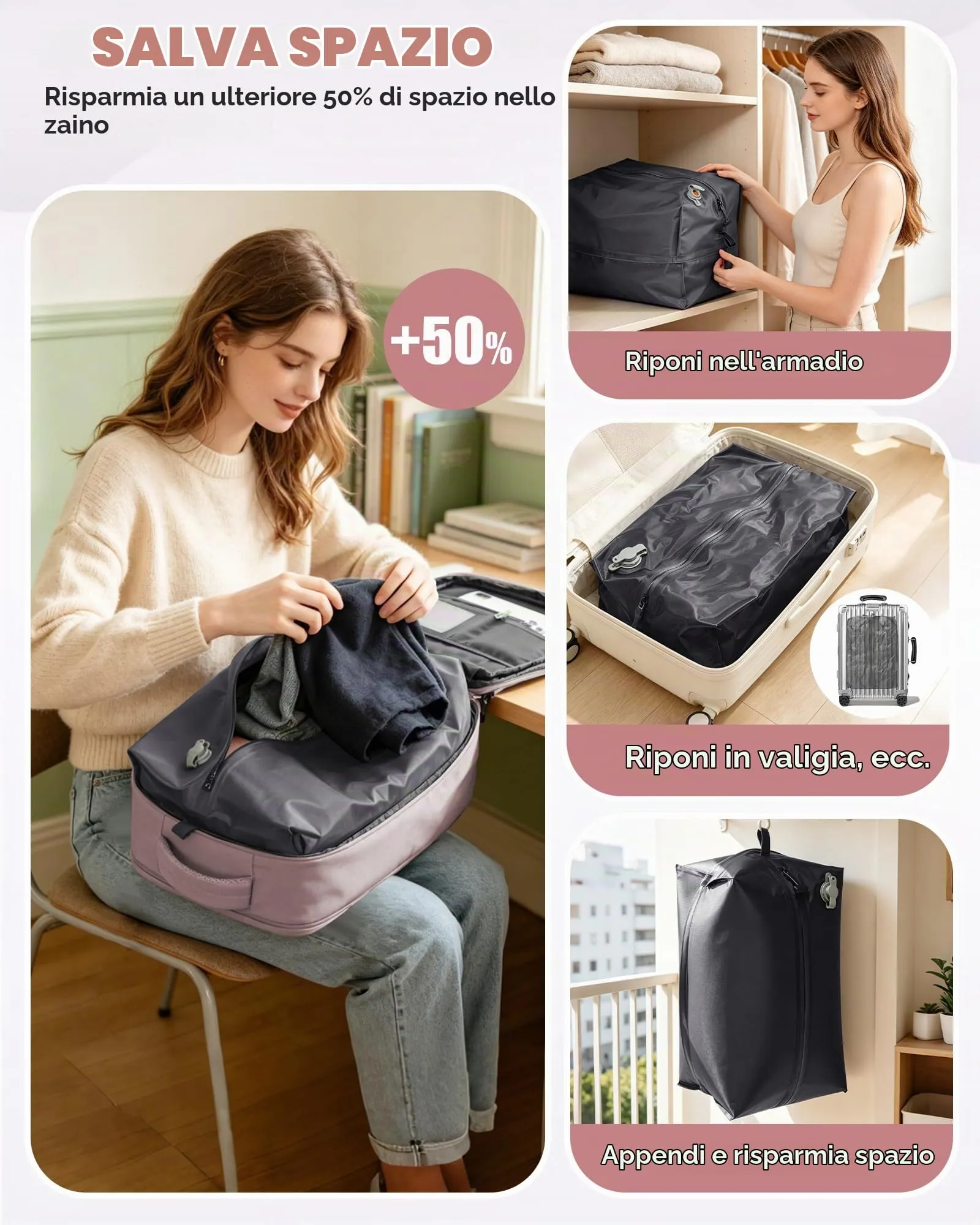 SZLX Zaino da Viaggio Sottovuoto con Pompa 40x30x20 Ryanair Wizzair Bagaglio a Mano Impermeabile con Scomparto Scarpe e Laptop 14 Pollici - immagine 8