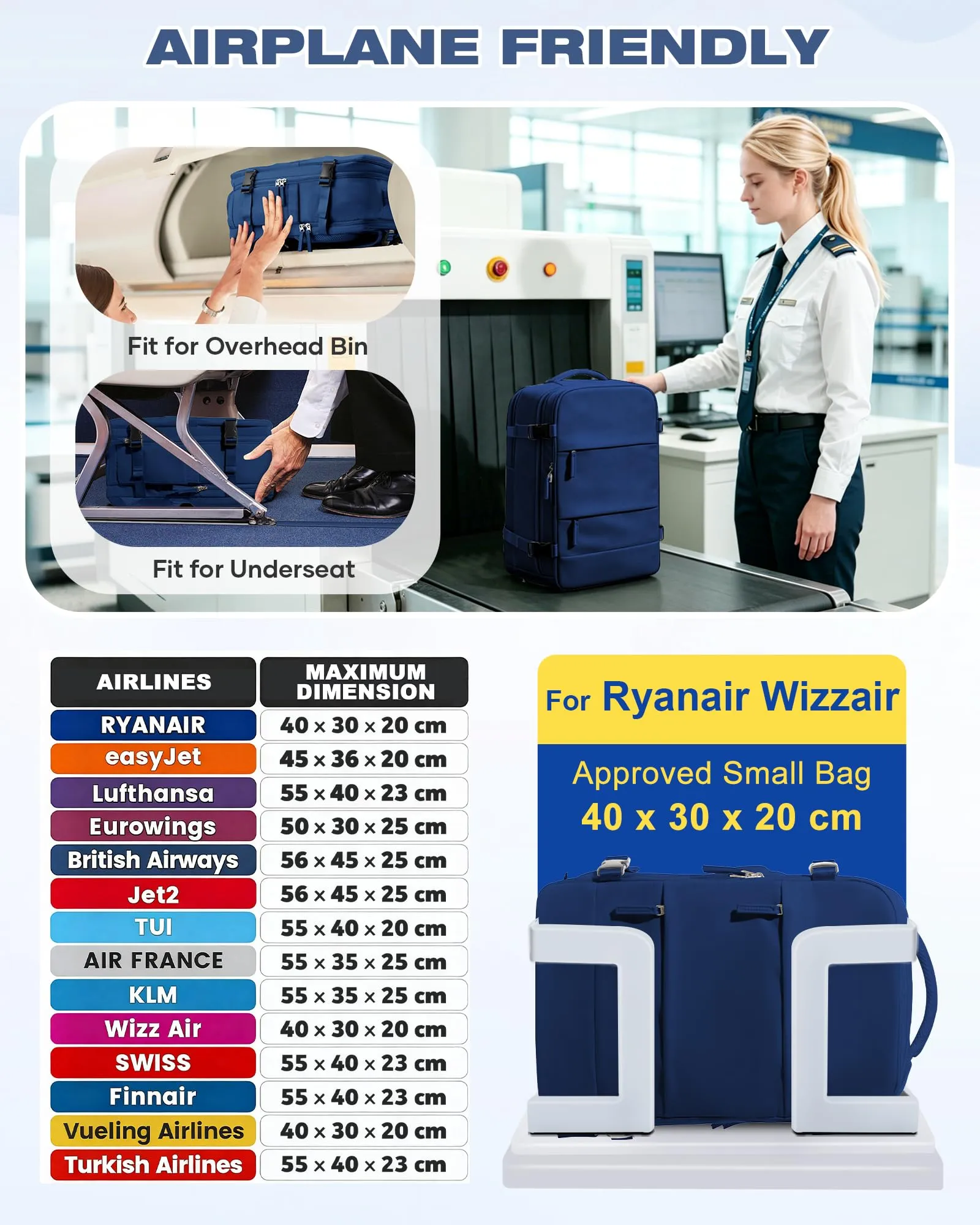 SZLX Zaino da Viaggio Sottovuoto con Pompa 40x30x20 per Ryanair e Wizzair, Impermeabile con Scomparto Scarpe e Laptop 14 Pollici - immagine 2