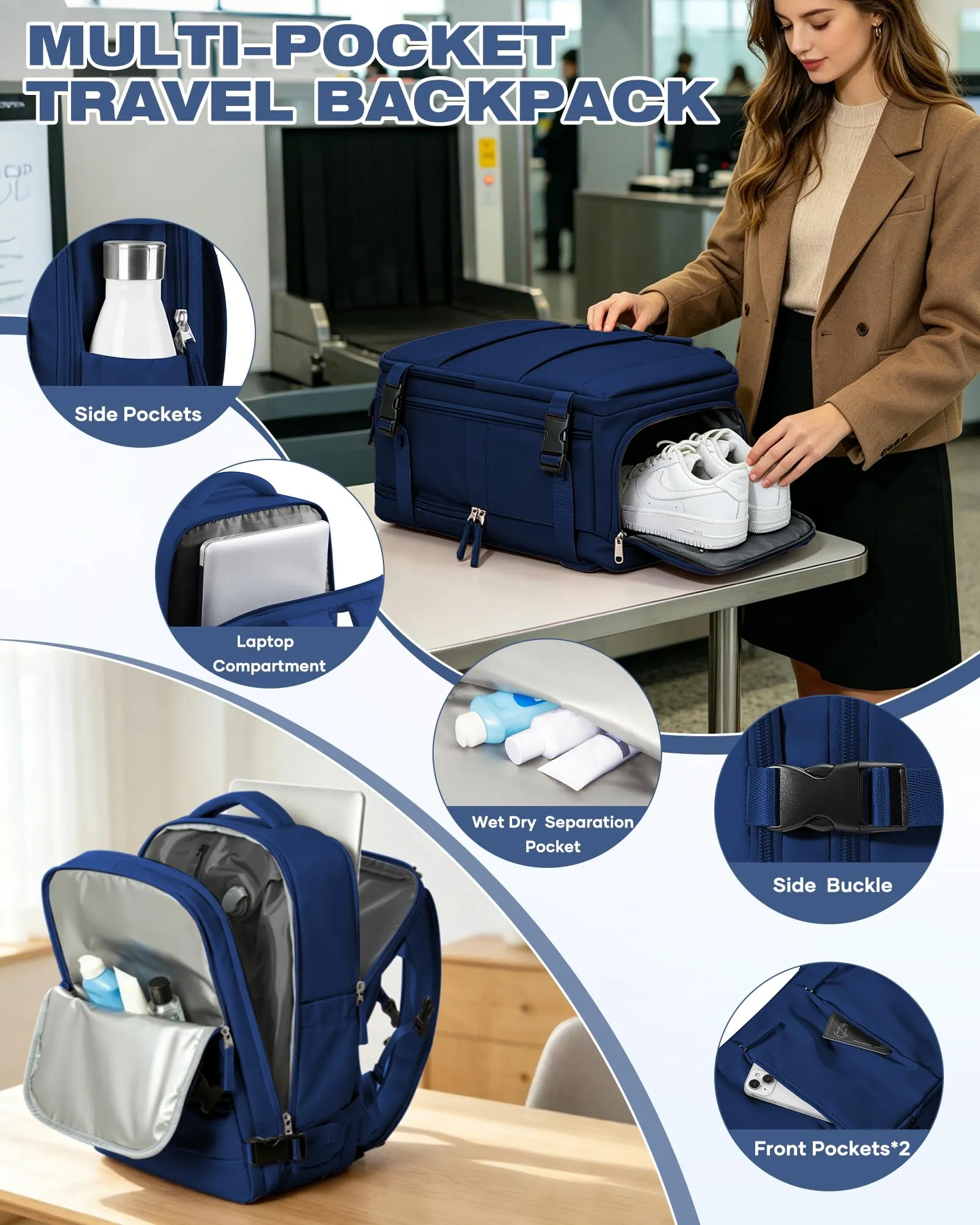 SZLX Zaino da Viaggio Sottovuoto con Pompa 40x30x20 per Ryanair e Wizzair, Impermeabile con Scomparto Scarpe e Laptop 14 Pollici - immagine 9