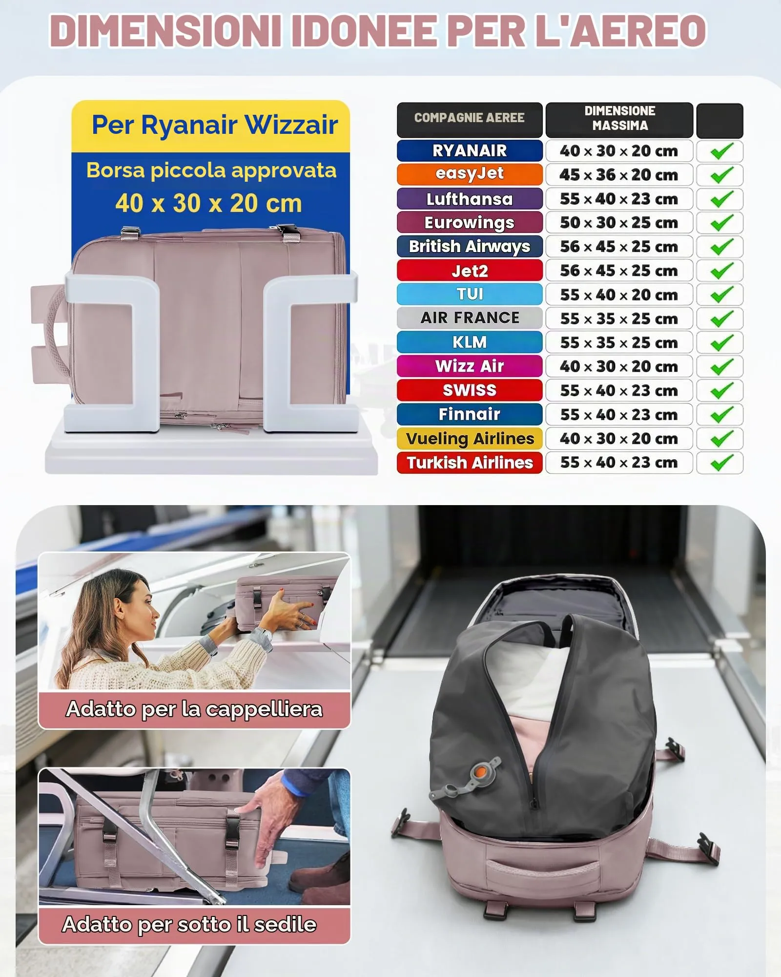 SZLX Zaino da Viaggio Sottovuoto con Pompa 40x30x20cm per Ryanair e Wizzair, Impermeabile con Scomparto Laptop 14 Pollici e Scomparto per Scarpe - immagine 3