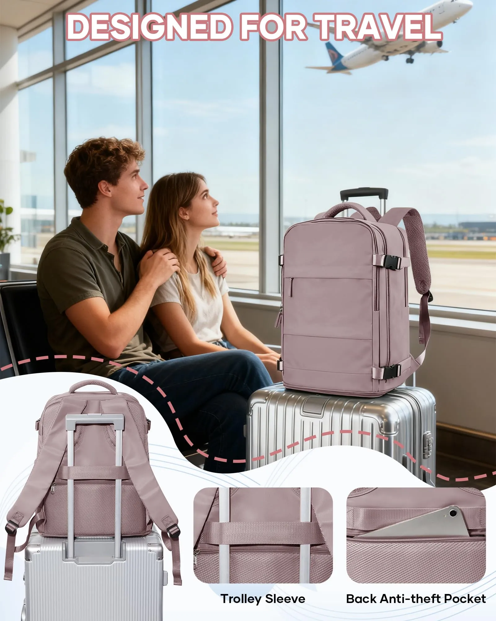 SZLX Zaino da Viaggio Sottovuoto con Pompa 40x30x20cm per Ryanair e Wizzair, Impermeabile con Scomparto Laptop 14 Pollici e Scomparto per Scarpe - immagine 8