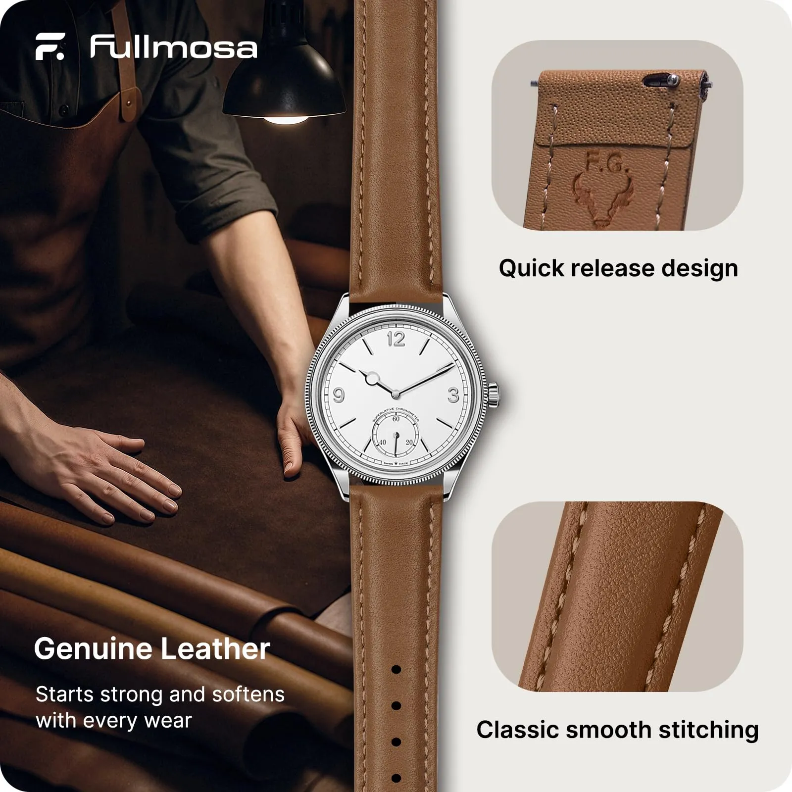 Fullmosa Cinturino per Orologio 12mm in Pelle a Sgancio Rapido - immagine 4