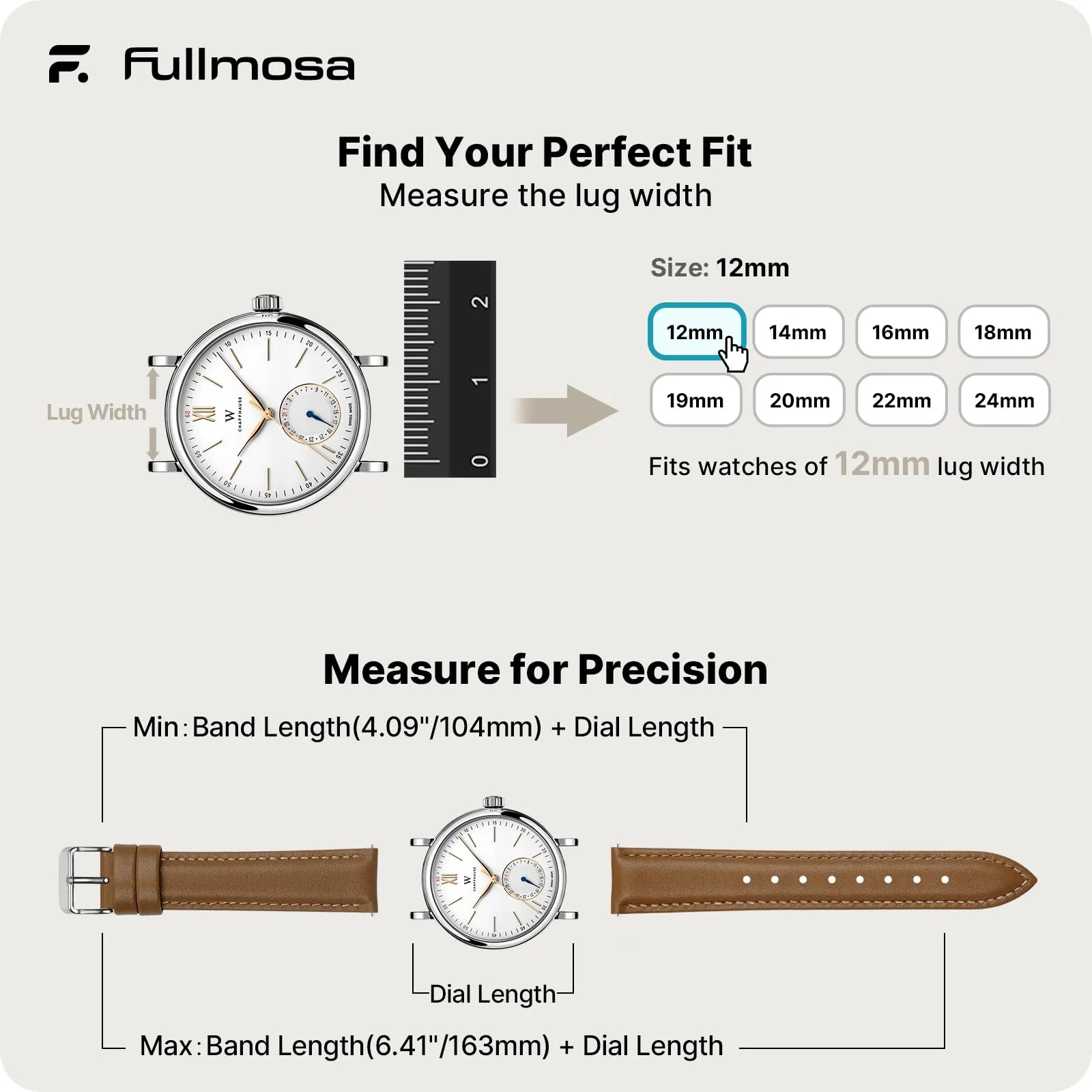 Fullmosa Cinturino per Orologio 12mm in Pelle a Sgancio Rapido - immagine 5