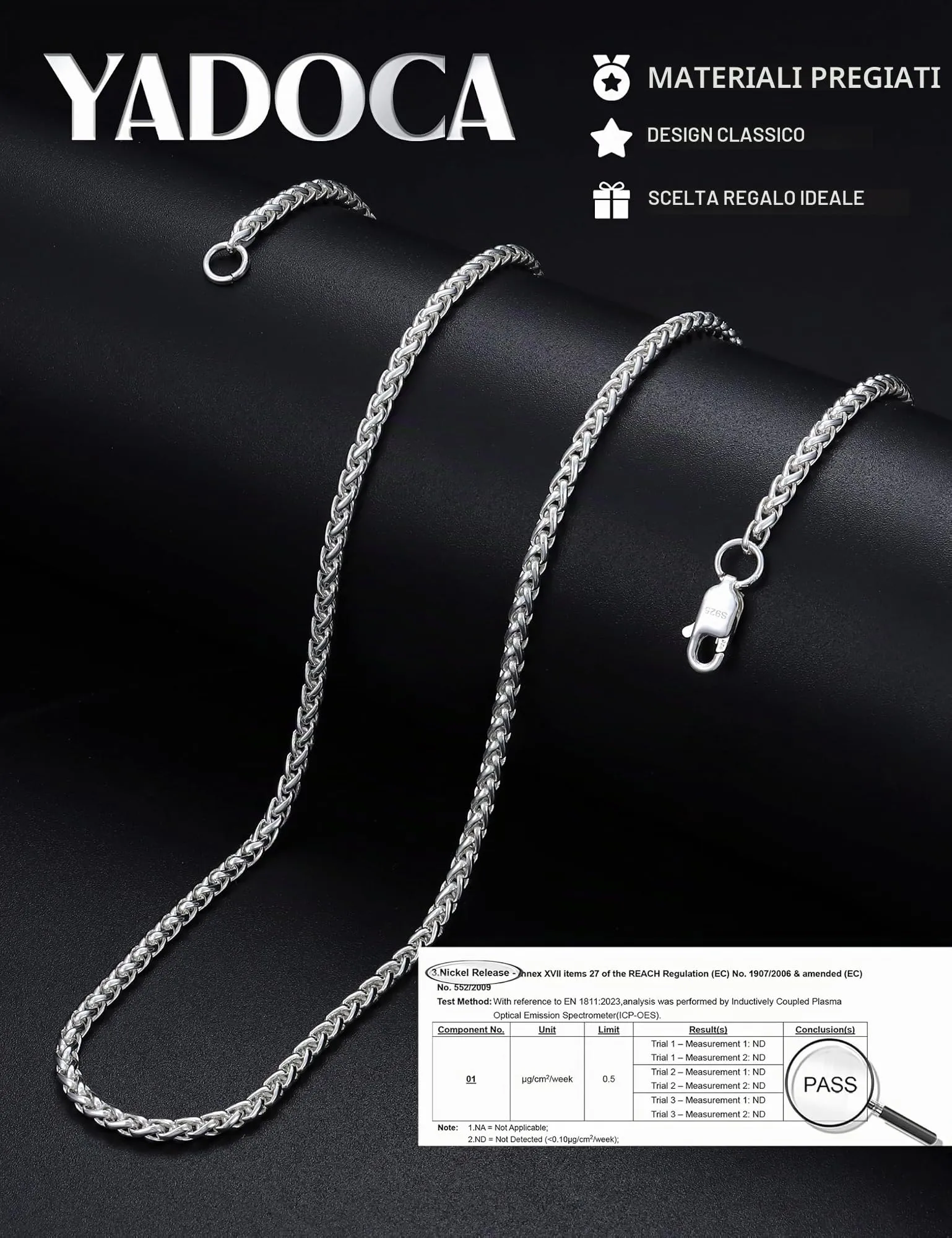 YADOCA Collana Uomo Argento 925 Catena Spiga 51cm - immagine 7