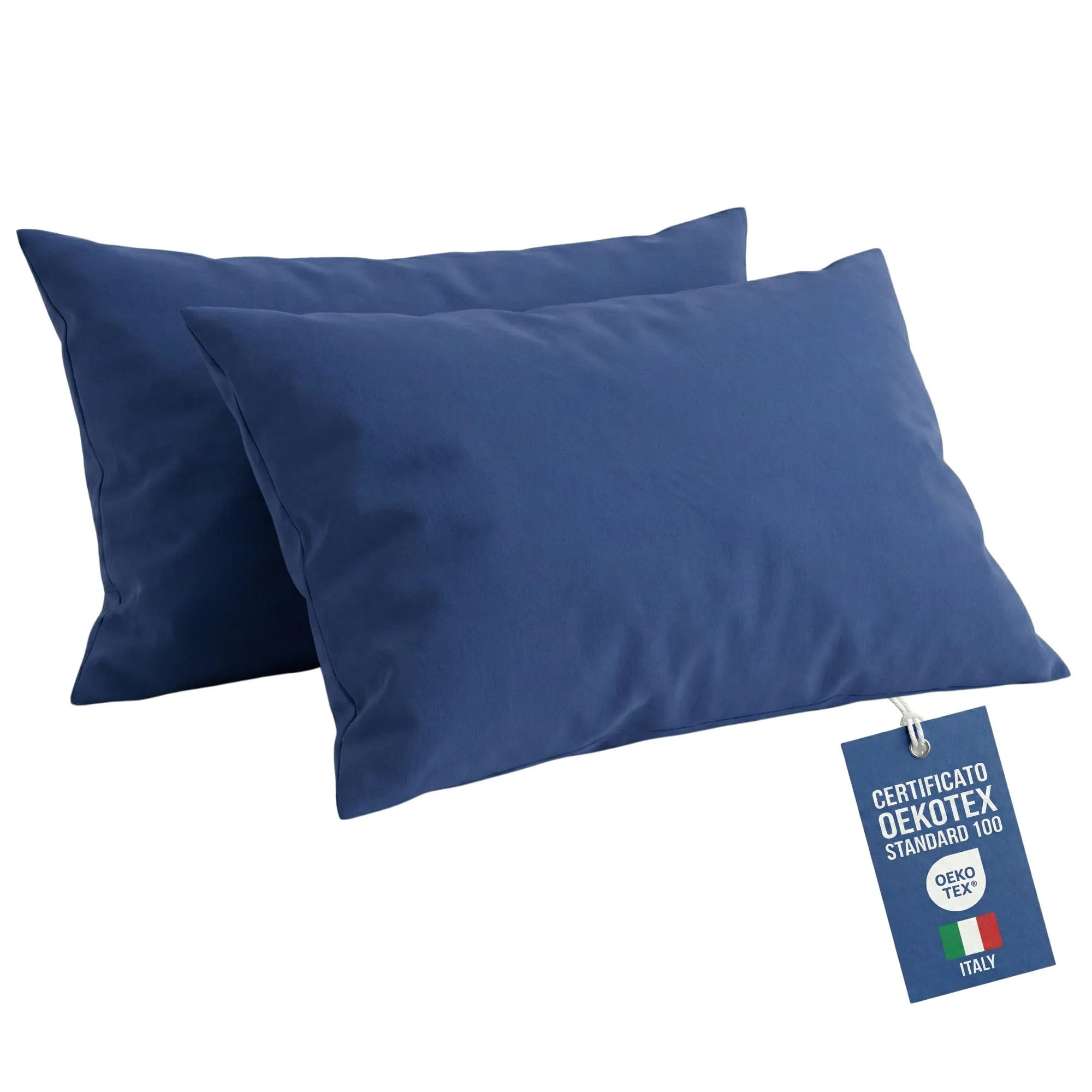 NARCISO Federe Cuscino Letto 50x80 100% Cotone Antiacaro e Anallergica, Coppia, Blu - immagine 1