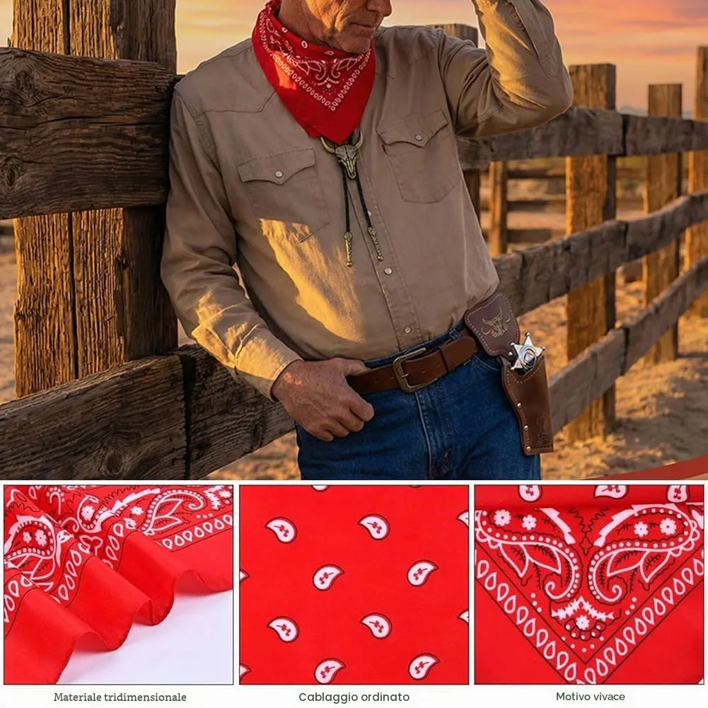 WFKKMEQ Costume da Cowboy, Set di 7 Accessori con Cappello, Bandana, Cintura, Fondina, Collana e Distintivo (Marrone) - immagine 7