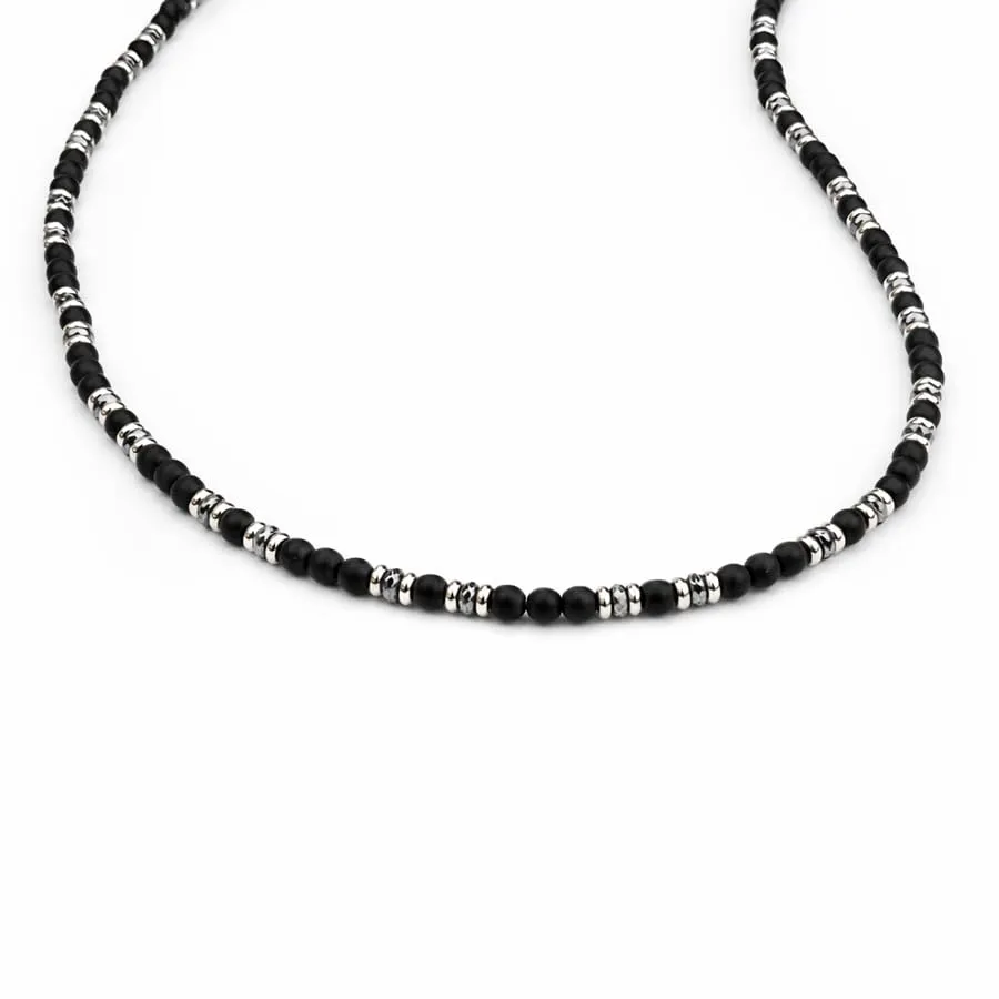 SAGA GIOIELLI Collana Uomo in Acciaio Inox e Onice Nero Opaco (50 cm + 5,5 cm) - immagine 1