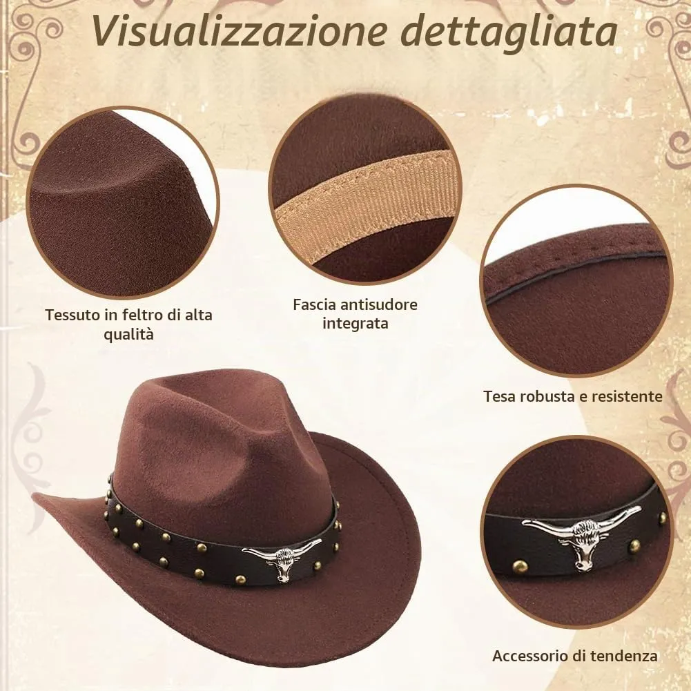 WFKKMEQ Costume da Cowboy Kit Accessori con Cappello, Bandana, Cintura, Fondina, Collana e Distintivo - immagine 3