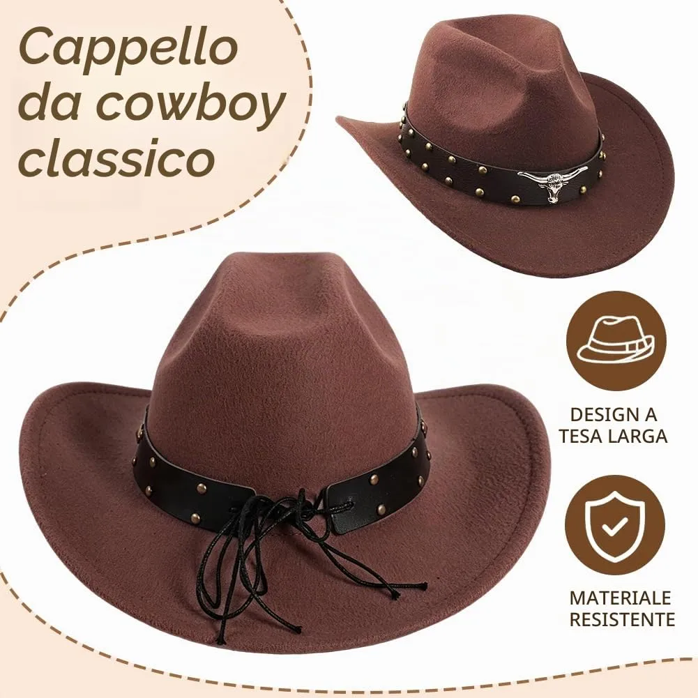 WFKKMEQ Costume da Cowboy Kit Accessori con Cappello, Bandana, Cintura, Fondina, Collana e Distintivo - immagine 5