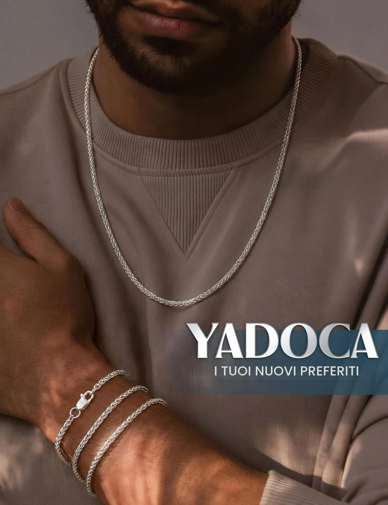 YADOCA Collana Uomo Argento 925 Catena Spiga 56cm - immagine 6