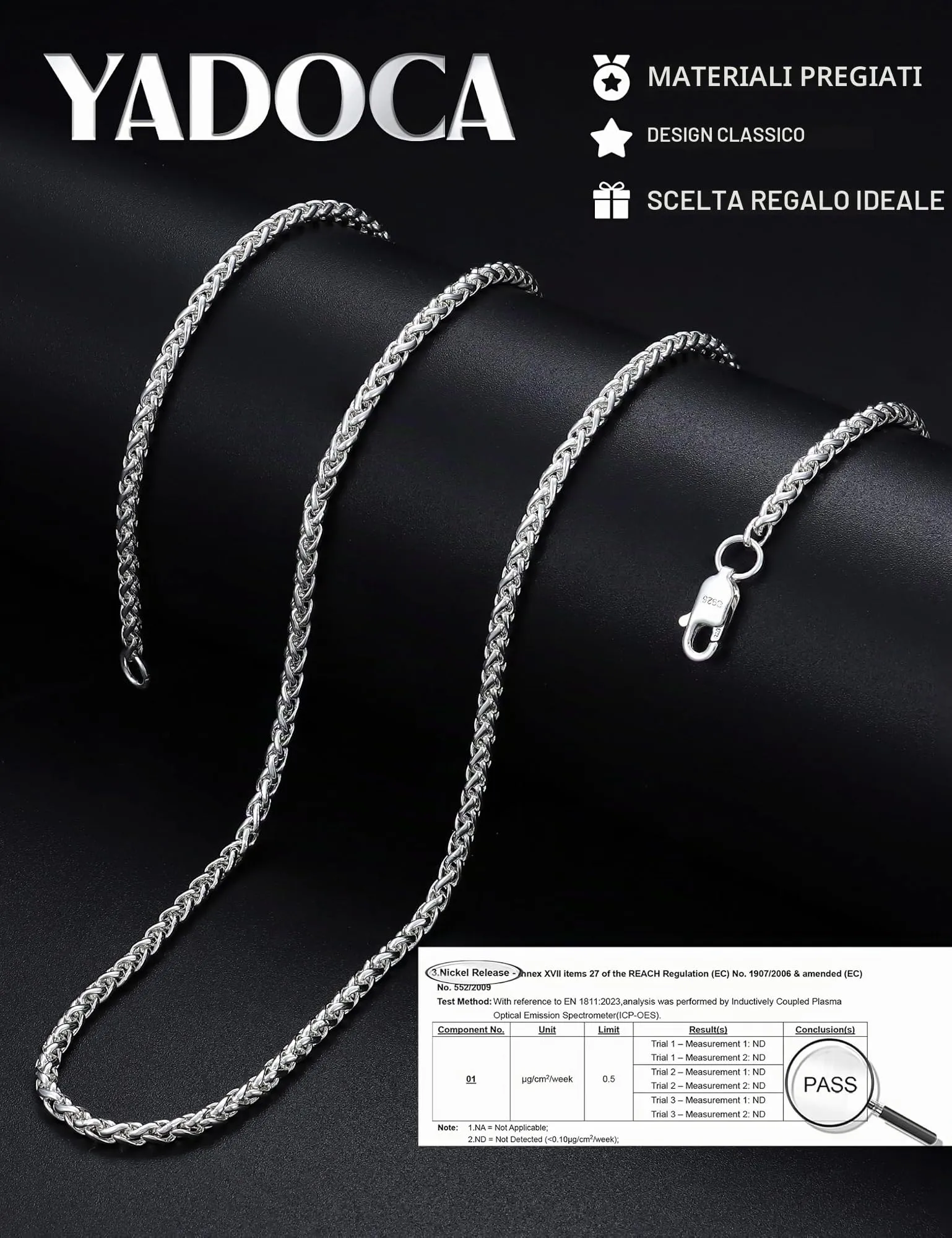 YADOCA Collana Uomo Argento 925 Catena Spiga 56cm - immagine 7
