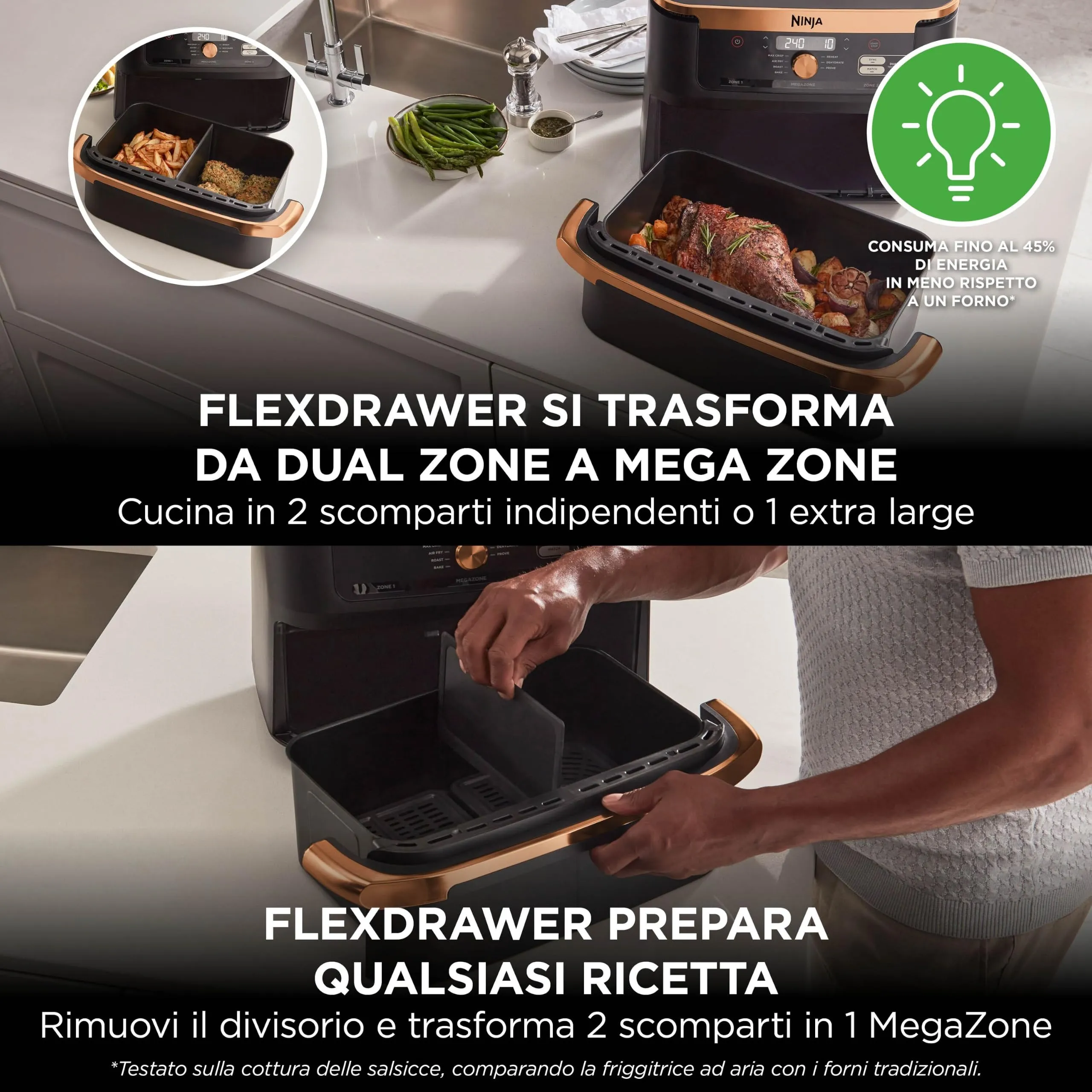 Ninja Foodi FlexDrawer Friggitrice ad Aria 10,4L Nero/Rame AF500EUCP - immagine 2