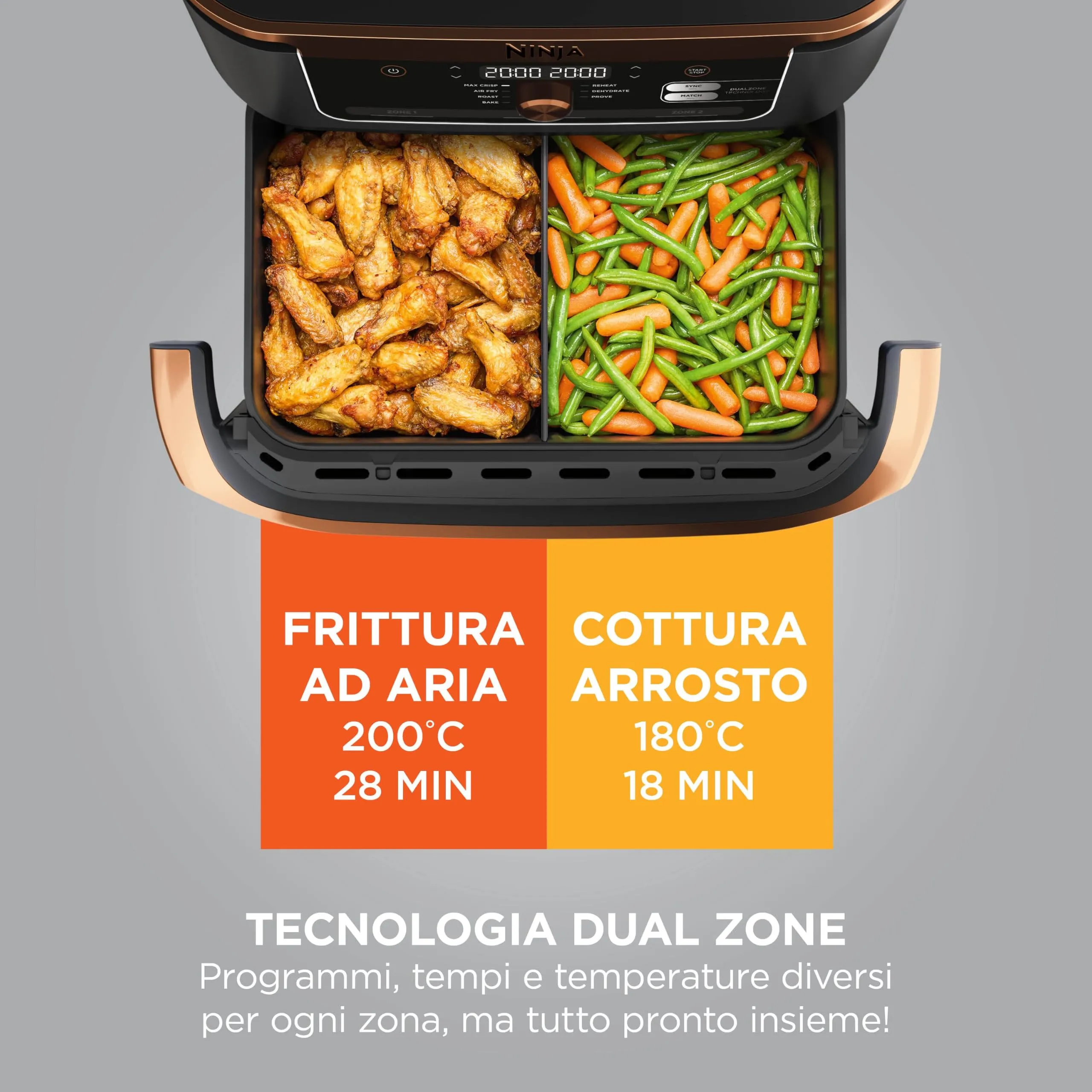 Ninja Foodi FlexDrawer Friggitrice ad Aria 10,4L Nero/Rame AF500EUCP - immagine 3