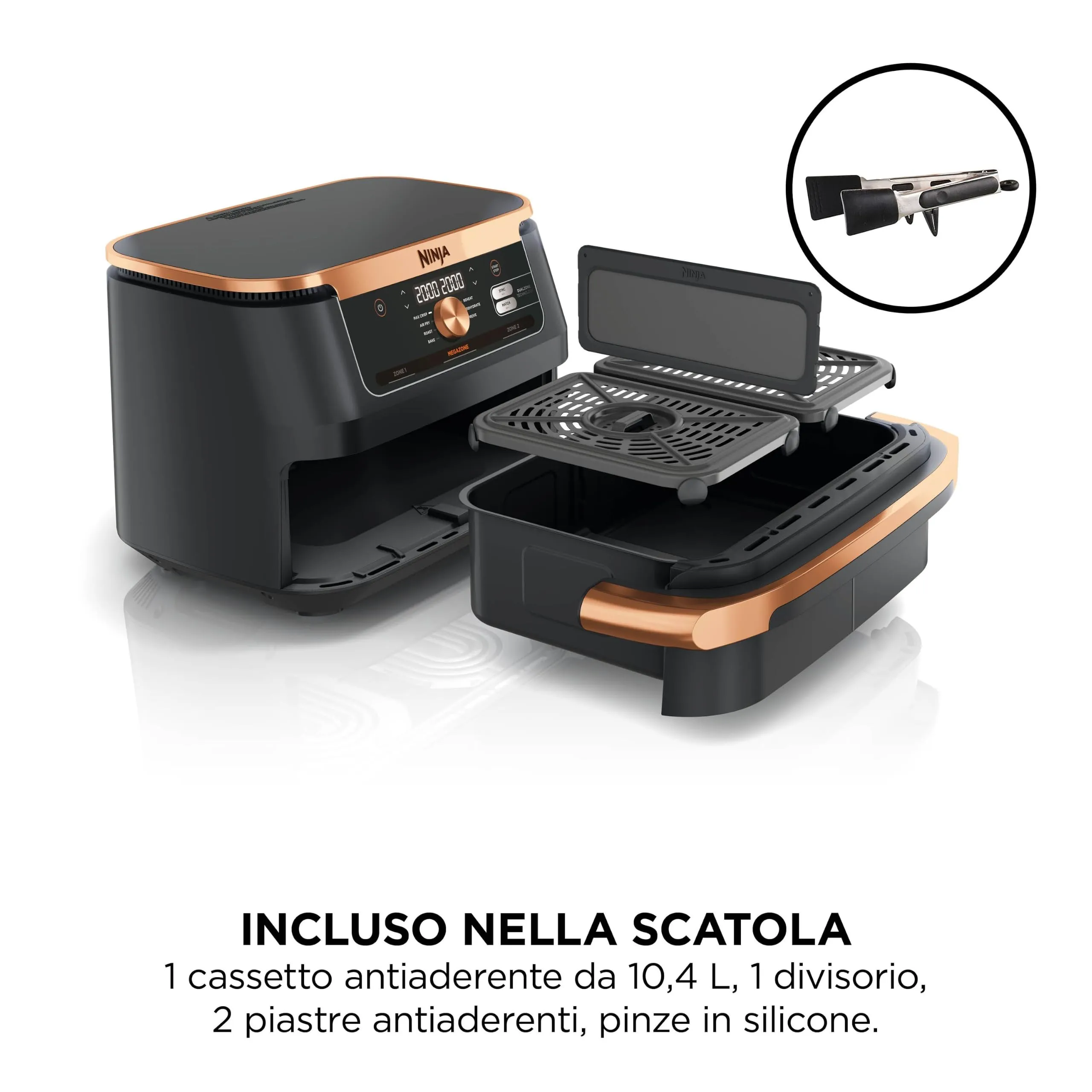 Ninja Foodi FlexDrawer Friggitrice ad Aria 10,4L Nero/Rame AF500EUCP - immagine 8