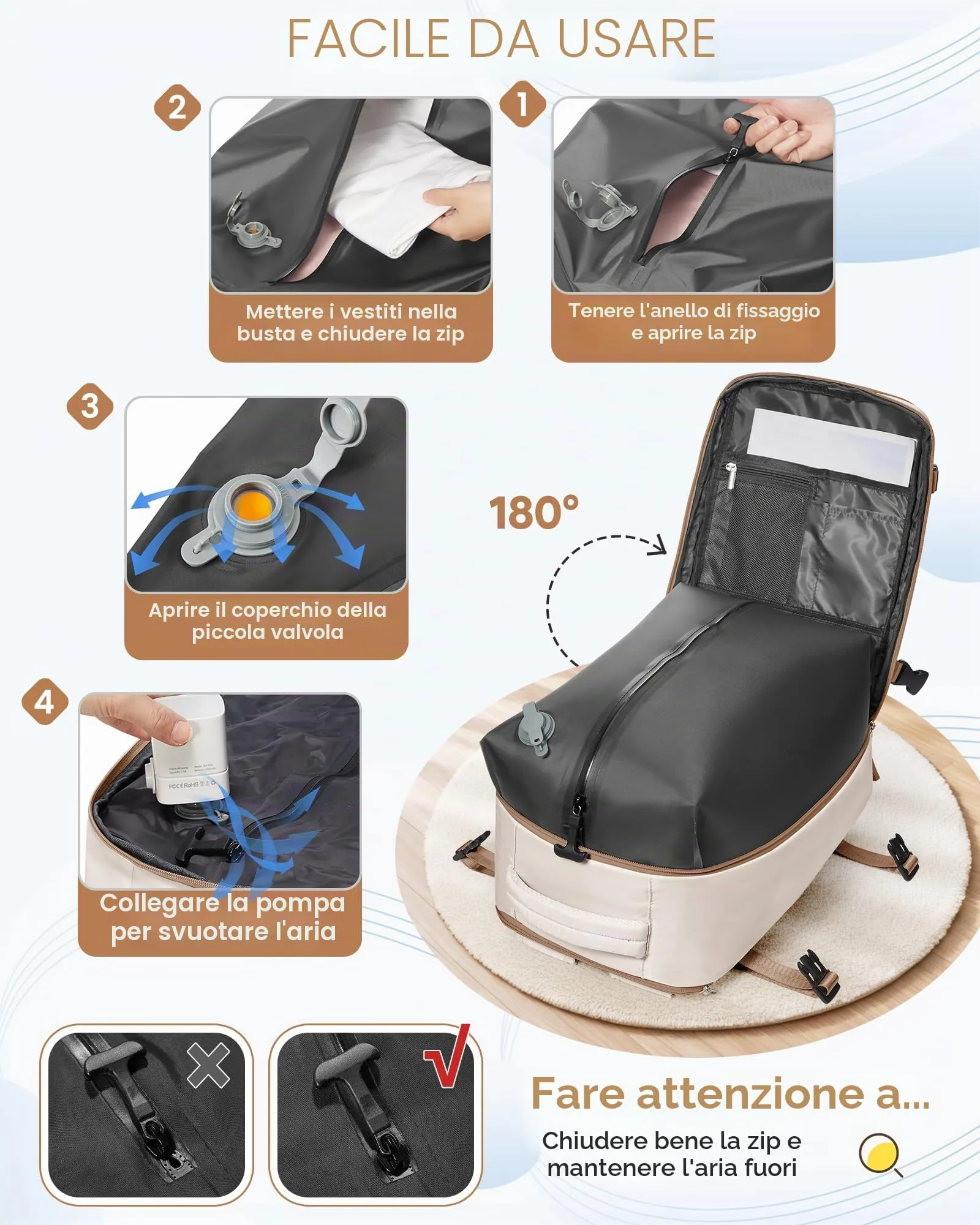 SZLX Zaino da Viaggio Sottovuoto con Pompa 40x30x20 Ryanair Wizzair Bagaglio a Mano Impermeabile per Laptop 14 Pollici con Scomparto per Scarpe - immagine 7