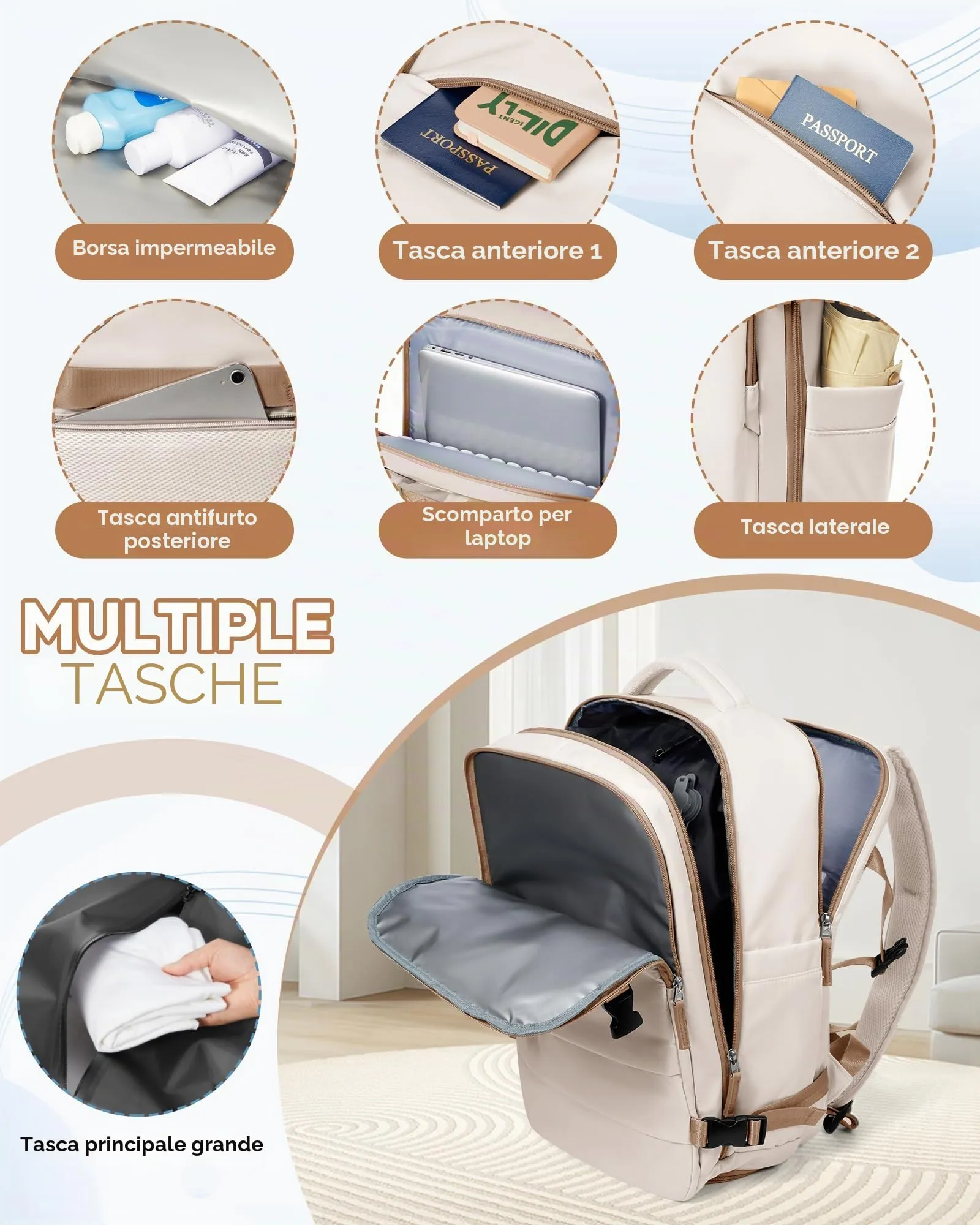 SZLX Zaino da Viaggio Sottovuoto con Pompa 40x30x20 Ryanair Wizzair Bagaglio a Mano Impermeabile per Laptop 14 Pollici con Scomparto per Scarpe - immagine 9