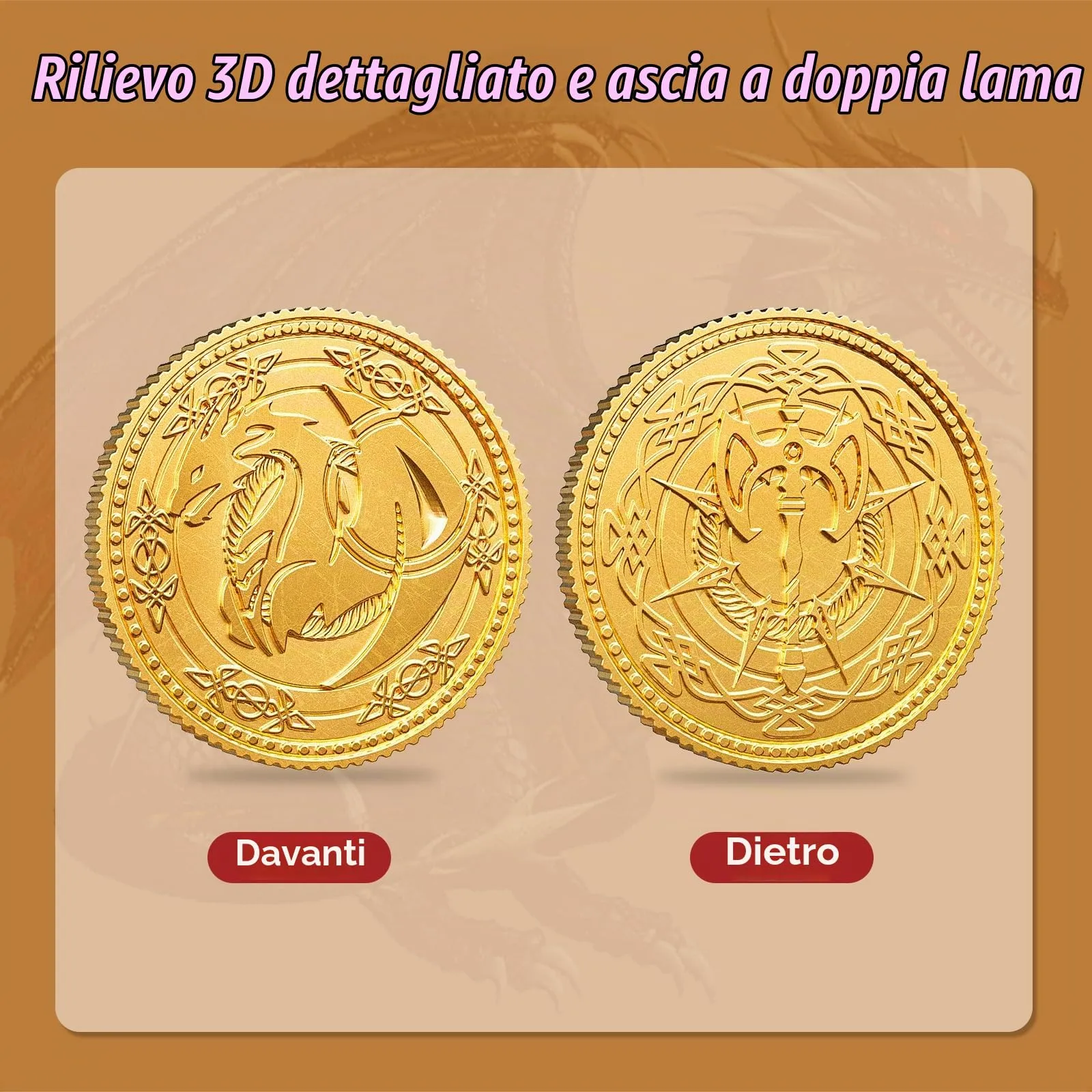 Byhoo Monete in Metallo Dragon Yue per DND, Set di Tesori per Giochi di Ruolo con Sacchetto in Pelle, 100 Pezzi - immagine 3