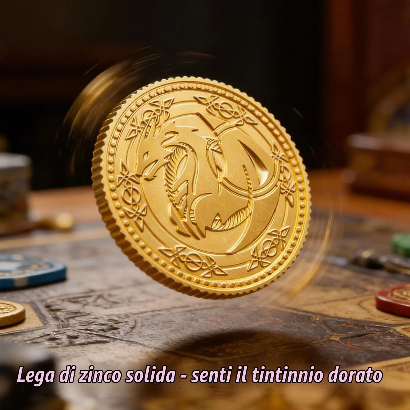 Byhoo Monete in Metallo Dragon Yue per DND, Set di Tesori per Giochi di Ruolo con Sacchetto in Pelle, 100 Pezzi - immagine 5