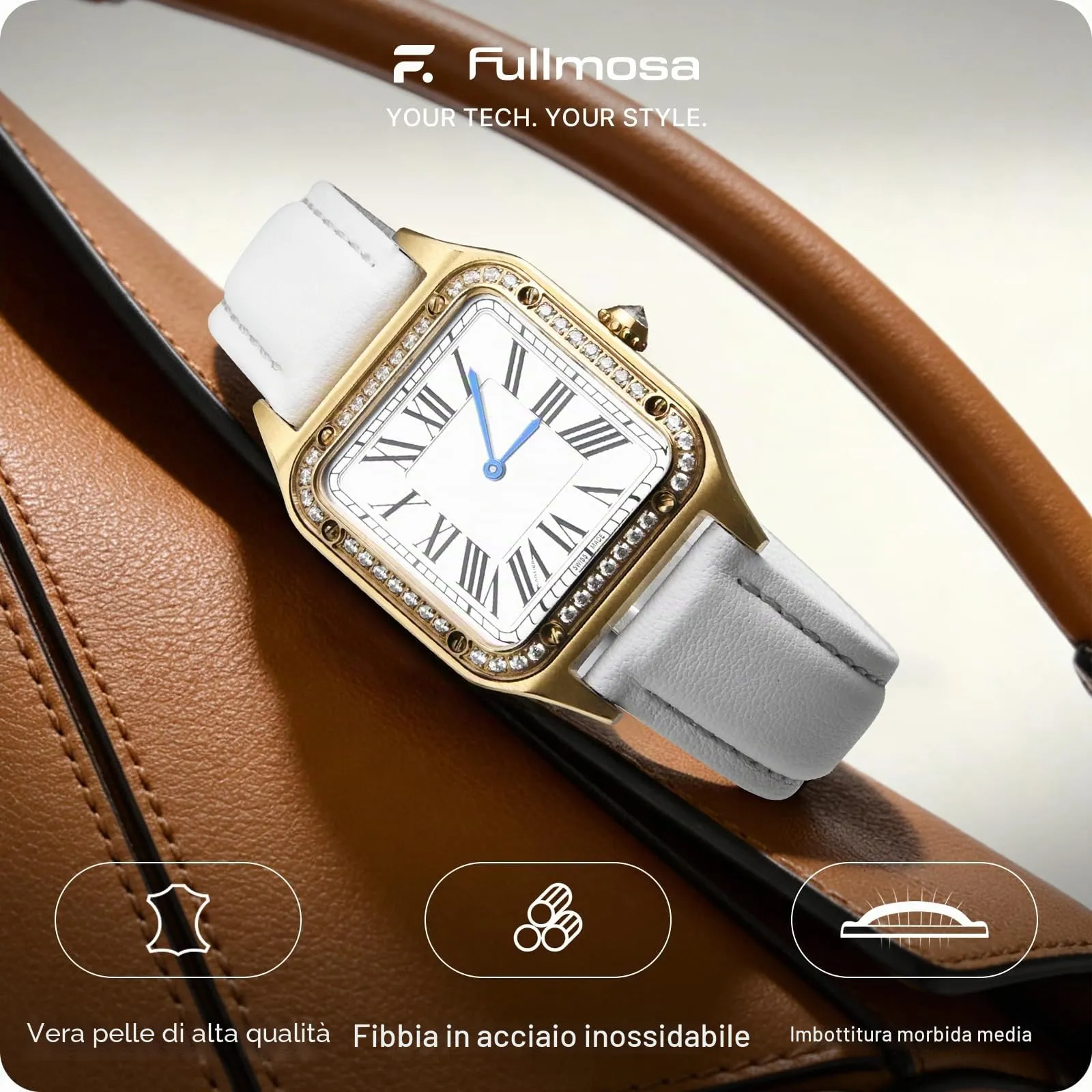 Fullmosa Cinturino per Orologio 16mm in Pelle a Sgancio Rapido LWS-1664 Bianco Fibbia Oro - immagine 2