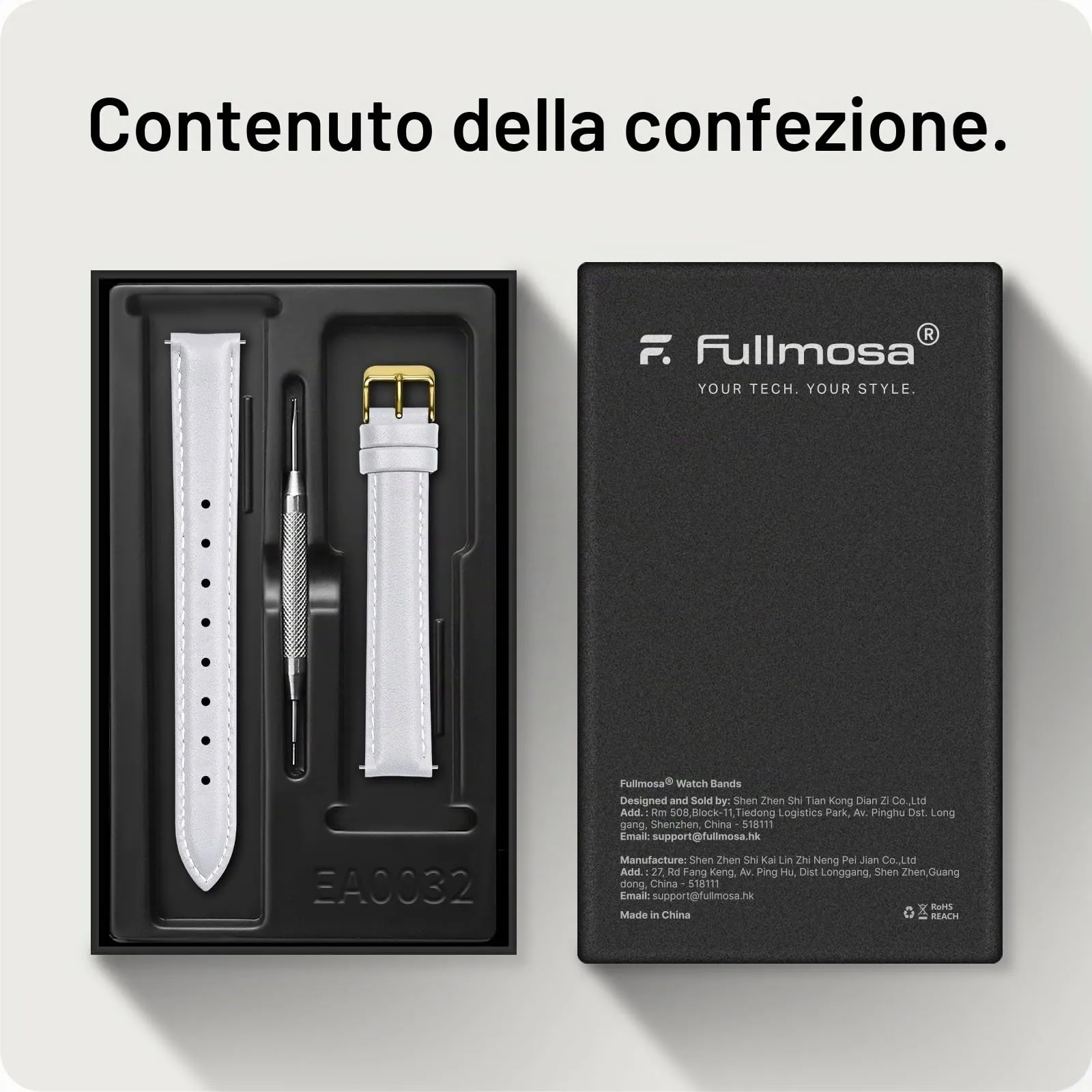 Fullmosa Cinturino per Orologio 16mm in Pelle a Sgancio Rapido LWS-1664 Bianco Fibbia Oro - immagine 6