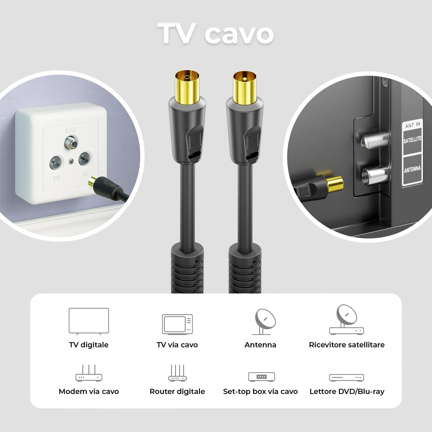 deleyCON Cavo Antenna TV Coassiale 4m (IEC a IEC) con Filtro Ferrite Antidisturbo per HDTV DVB-T DVB-T2 Radio DAB - Nero - immagine 6