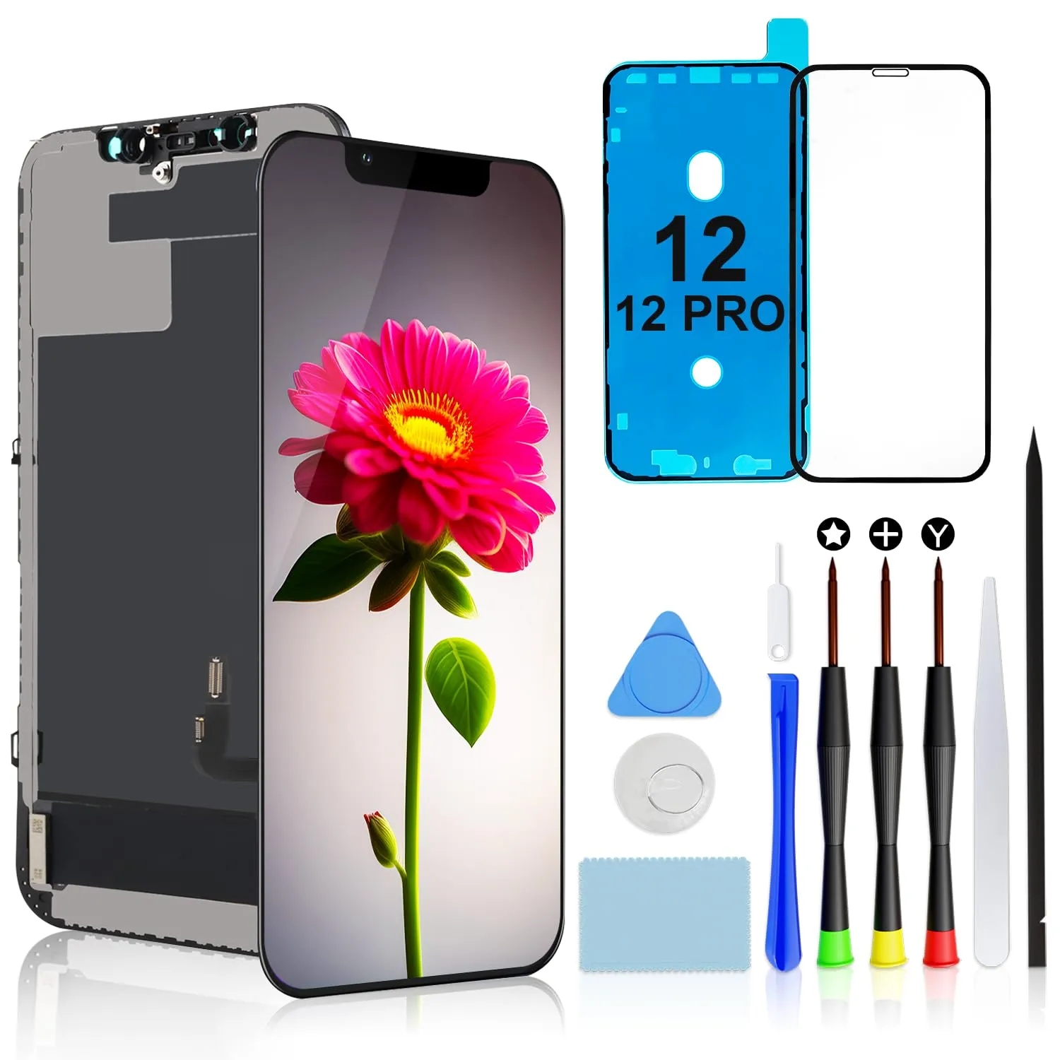 Brinonac Display LCD Sostituzione Digitizer per iPhone 12/12 Pro 6,1" FHD - Nero - immagine 1