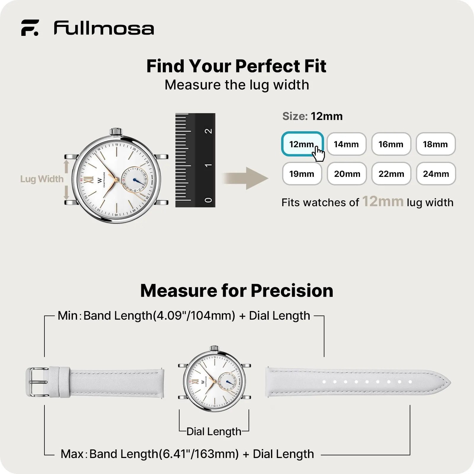 Fullmosa Cinturino per Orologio 12mm in Pelle a Sgancio Rapido - immagine 5