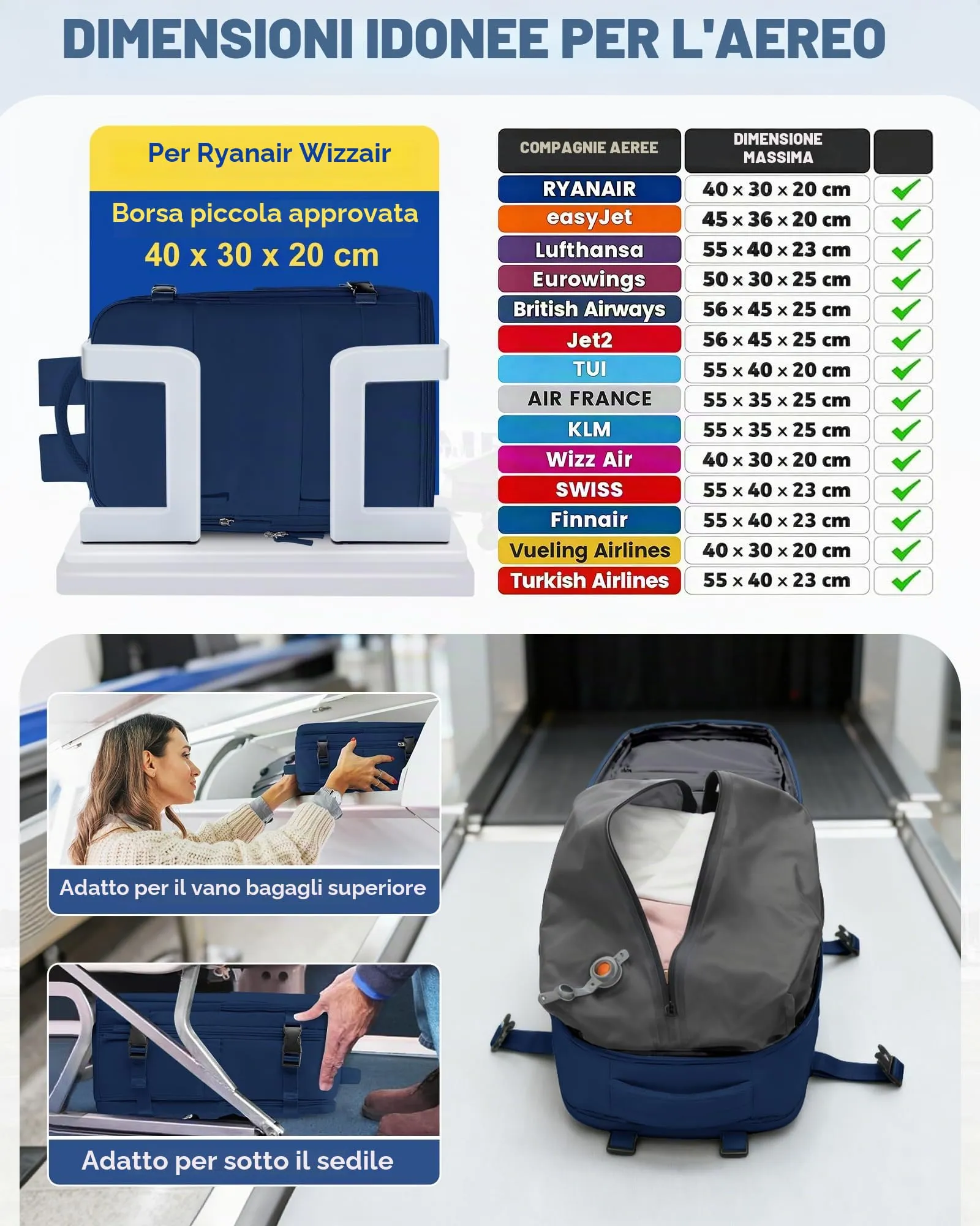 SZLX Zaino da Viaggio Sottovuoto con Pompa 40x30x20 Ryanair Wizzair Impermeabile con Scomparto Scarpe e Laptop 14 Pollici - immagine 3