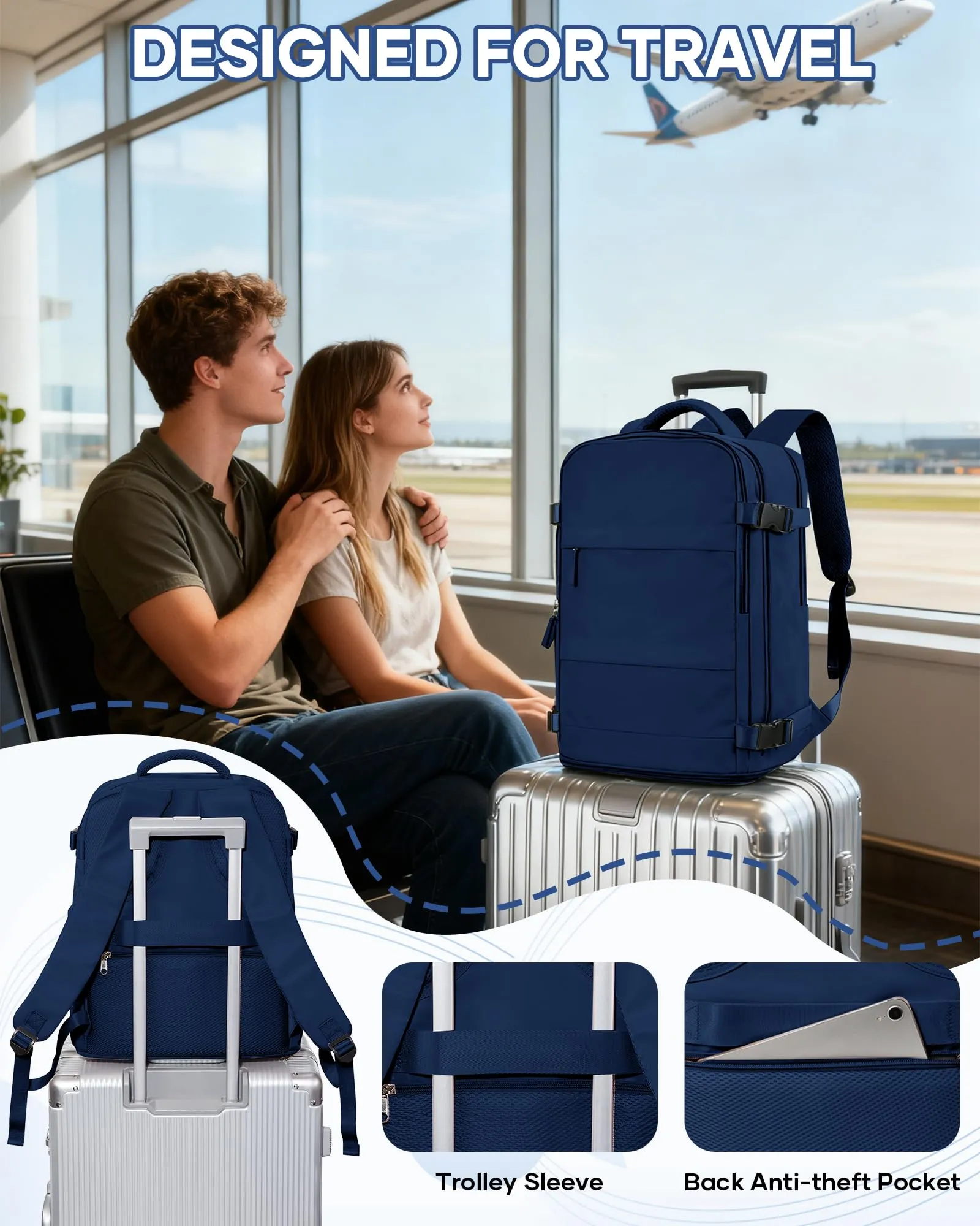 SZLX Zaino da Viaggio Sottovuoto con Pompa 40x30x20 Ryanair Wizzair Impermeabile con Scomparto Scarpe e Laptop 14 Pollici - immagine 8