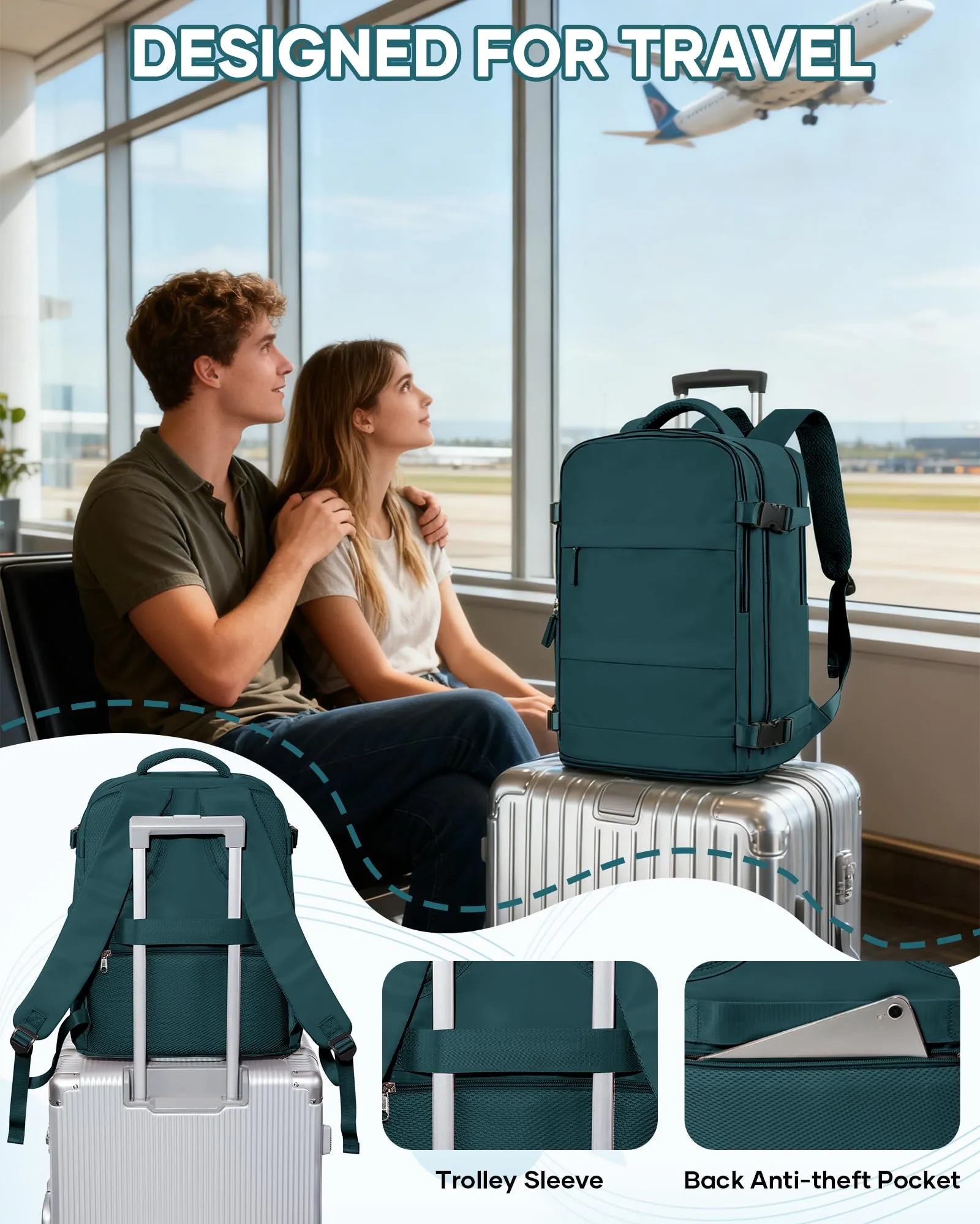 SZLX Zaino da Viaggio Sottovuoto con Pompa, Bagaglio a Mano 40x30x20 per Ryanair, Wizzair, Easyjet, con Scomparto Laptop 14 Pollici e Porta Scarpe - immagine 8