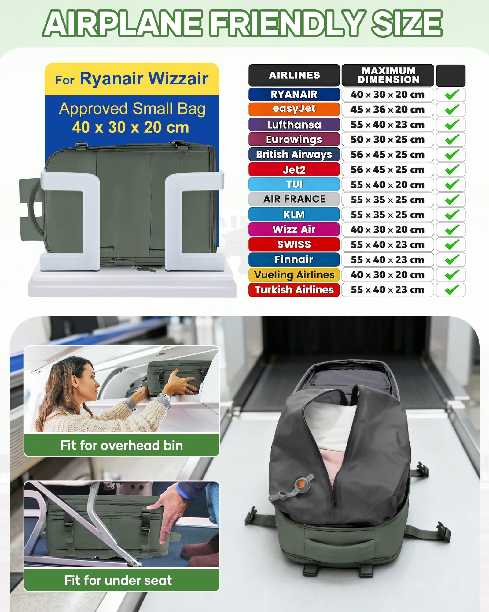 SZLX Zaino da Viaggio Sottovuoto con Pompa 40x30x20 Ryanair Wizzair Bagaglio a Mano Impermeabile per Laptop 14 Pollici con Scomparto per Scarpe - immagine 4