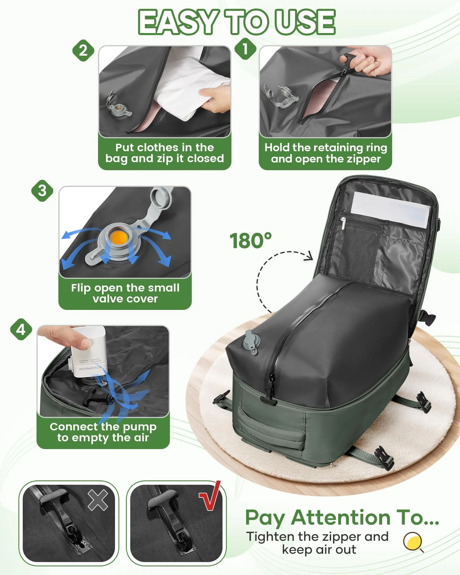 SZLX Zaino da Viaggio Sottovuoto con Pompa 40x30x20 Ryanair Wizzair Bagaglio a Mano Impermeabile per Laptop 14 Pollici con Scomparto per Scarpe - immagine 6