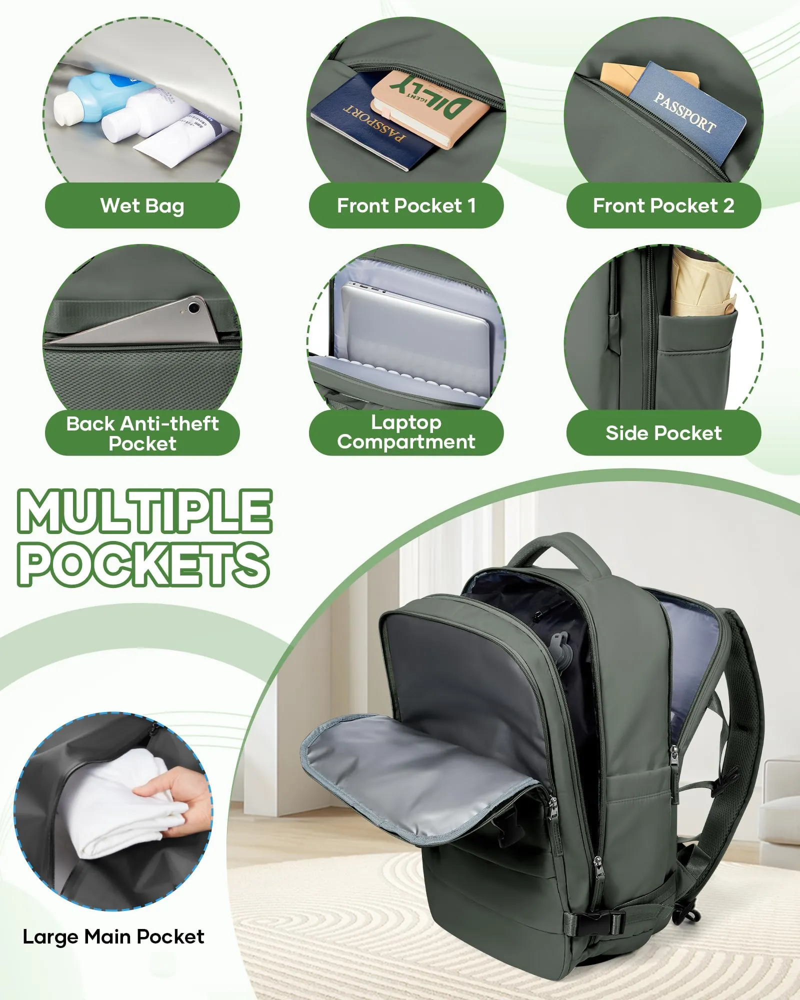 SZLX Zaino da Viaggio Sottovuoto con Pompa 40x30x20 Ryanair Wizzair Bagaglio a Mano Impermeabile per Laptop 14 Pollici con Scomparto per Scarpe - immagine 8