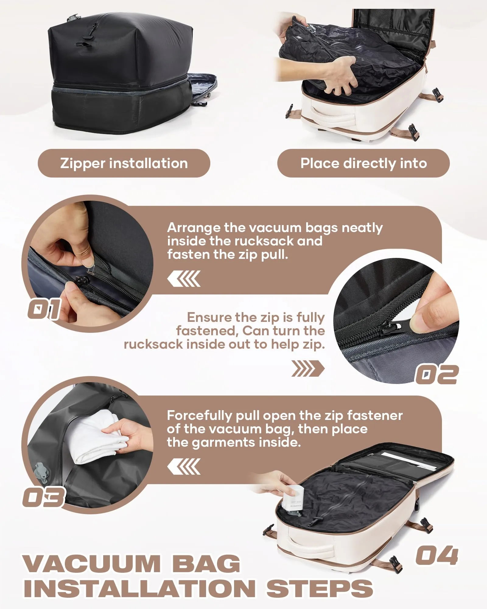 SZLX Zaino da Viaggio Sottovuoto con Pompa 40x30x20 per Ryanair Wizzair, Impermeabile, Scomparto Laptop 14 Pollici e Scomparto per Scarpe - immagine 7
