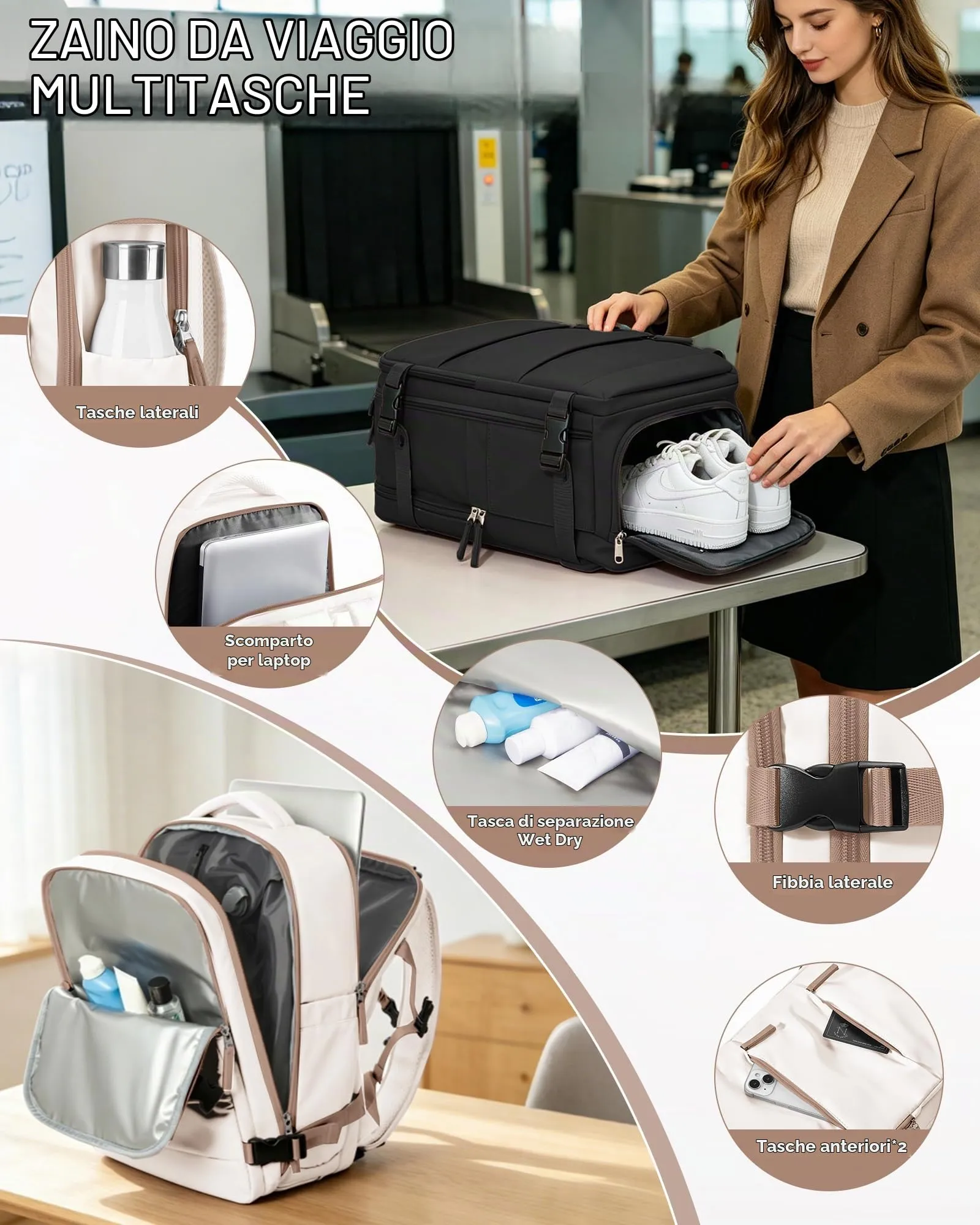 SZLX Zaino da Viaggio Sottovuoto con Pompa 40x30x20 per Ryanair Wizzair, Impermeabile, Scomparto Laptop 14 Pollici e Scomparto per Scarpe - immagine 9