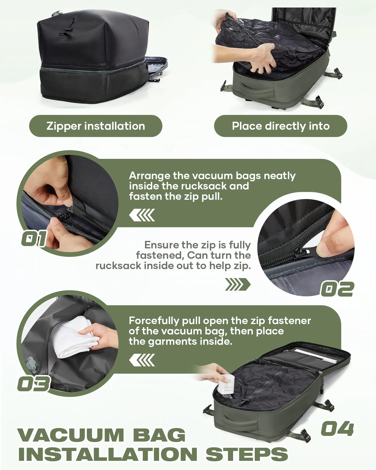 SZLX Zaino da Viaggio Sottovuoto con Pompa 40x30x20cm per Ryanair Wizzair, Impermeabile con Scomparto Scarpe e Laptop 14 Pollici - immagine 7