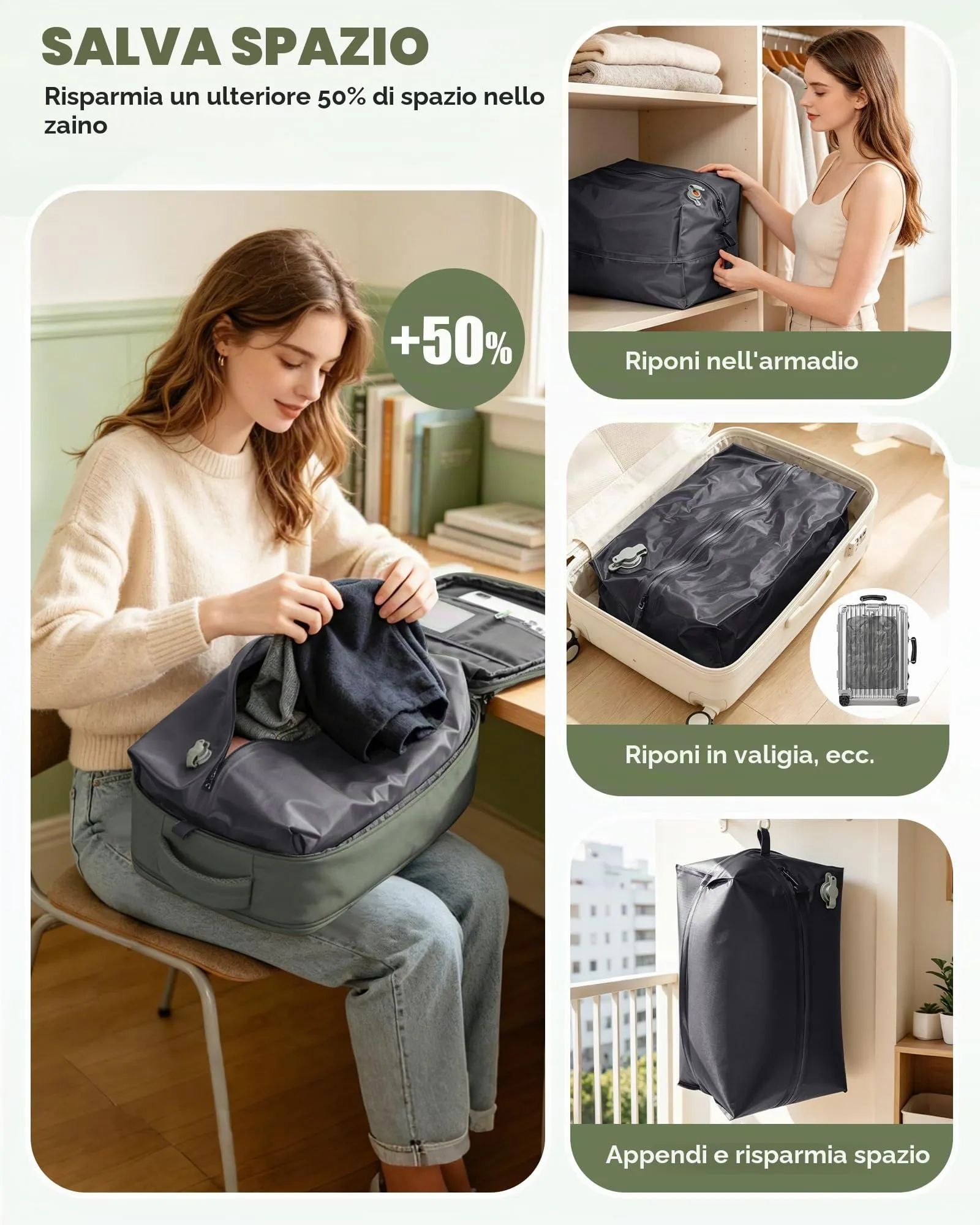 SZLX Zaino da Viaggio Sottovuoto con Pompa 40x30x20cm per Ryanair Wizzair, Impermeabile con Scomparto Scarpe e Laptop 14 Pollici - immagine 8