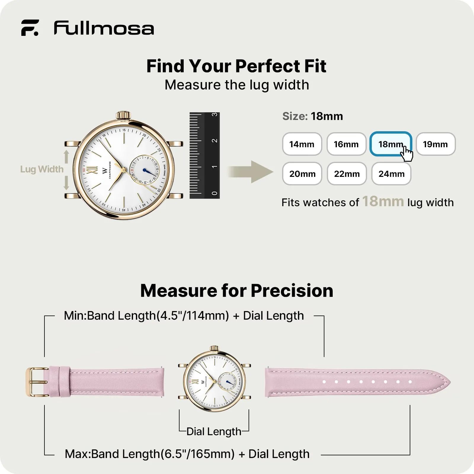 Fullmosa Cinturino per Orologio 18mm in Pelle a Sgancio Rapido Rosa Sabbia - immagine 5